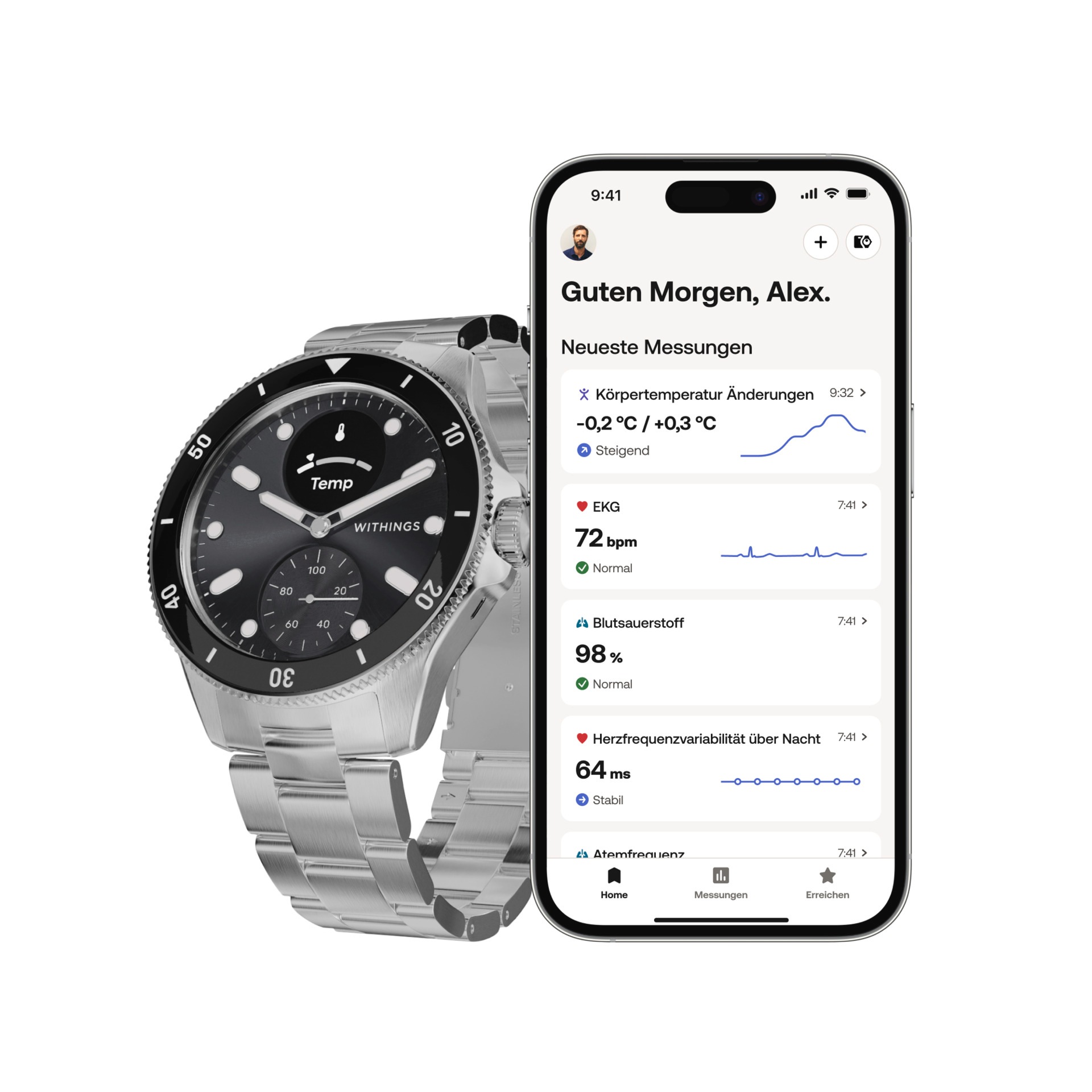 Withings Smartwatch »ScanWatch Nova«, (1,6 cm / 0,63 Zoll), 1,6cm (0,63 Zoll) OLED, EKG, Temperaturverfolgung, 10 ATM, Saphierglas)