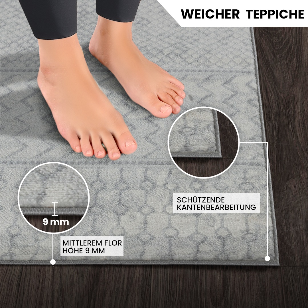 Thumbnail - Livabliss Teppich "CIXI" rechteckig 11 mm Höhe Skandinavischer Teppich, Kurzflor Boho-Wohnzimmerteppich, Läufer