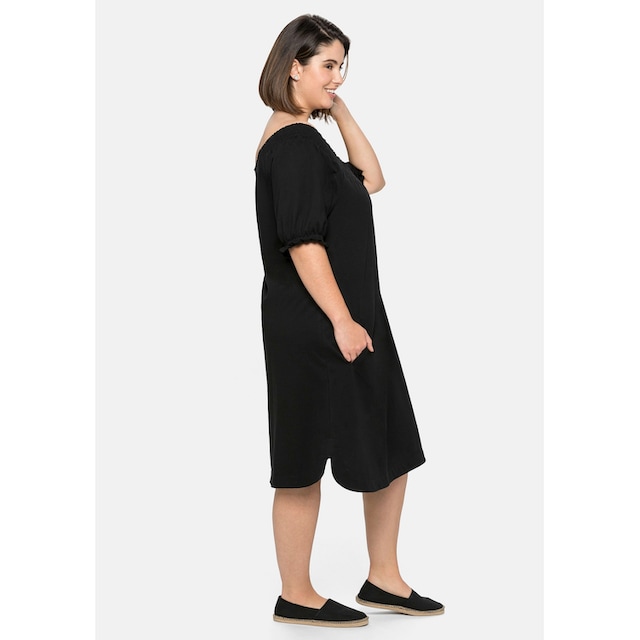 Sheego Jerseykleid »Große Größen«, mit Smok-Ausschnitt und Puffärmeln  kaufen | BAUR