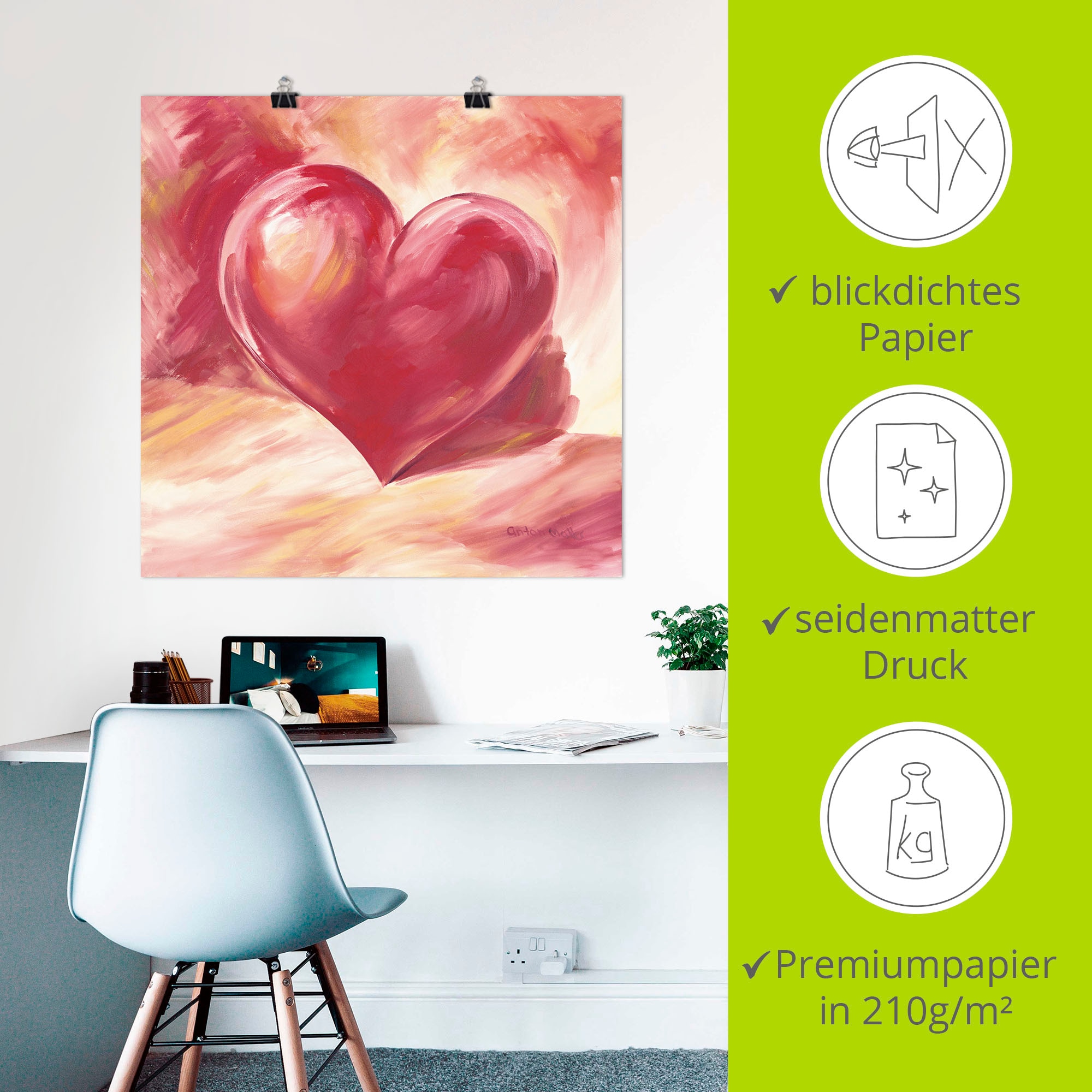 Artland Wandbild »Rosa/rotes Herz«, Herzen, (1 St.), als Alubild, Outdoorbild, Leinwandbild, Poster, Wandaufkleber