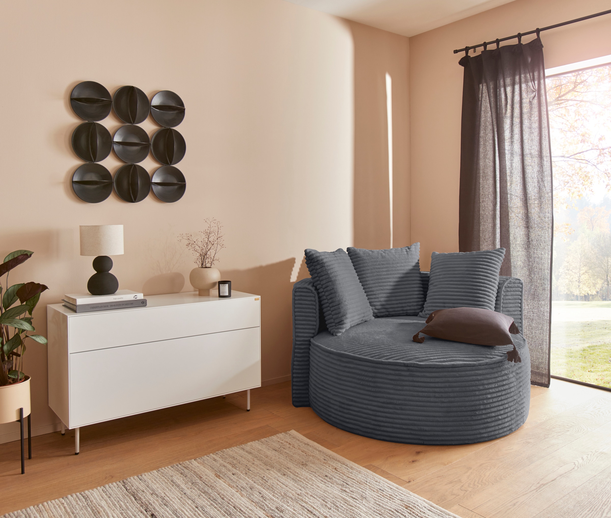 LeGer Home by Lena Gercke XXL-Sessel »Isalie, Sessel in modernen Farben, Lesesessel, Loveseat, Big-Sessel«, trendige Stoffe, mit 3 Zierkissen, große Sitzfläche, Hocker optional