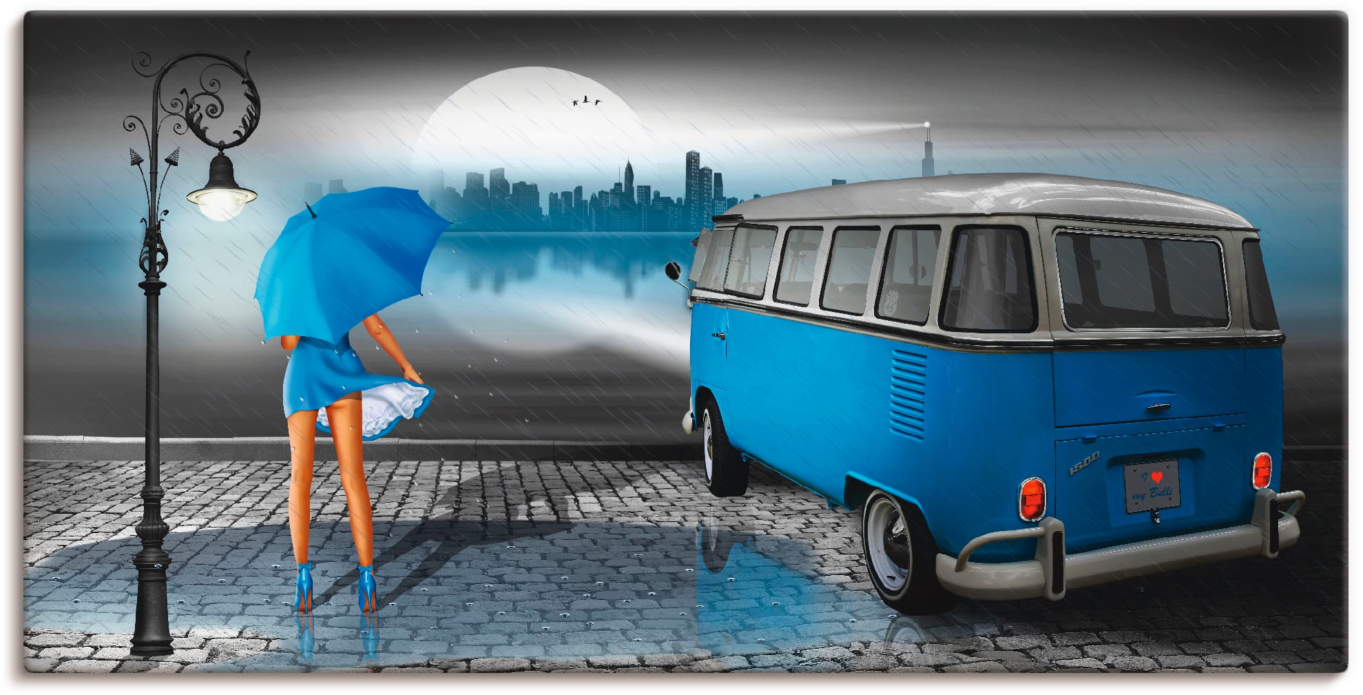 Artland "Regennacht in Blau mit Bulli T1" Auto 1 Stk. tlg. als Leinwandbild günstig online kaufen