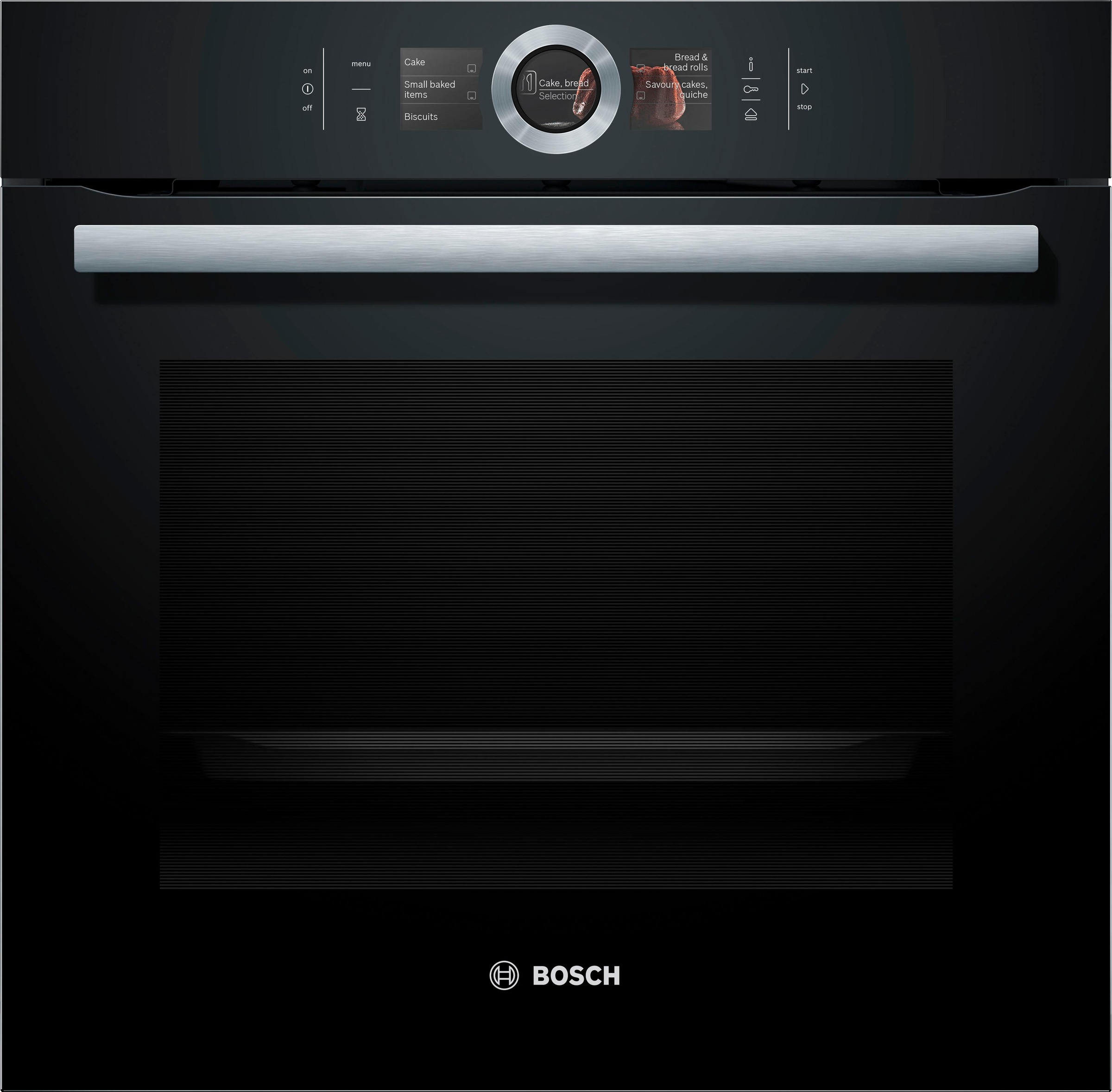 BOSCH Dampfbackofen »HSG636B«, Serie 8, mit Teleskopauszug nachrüstbar, ecoClean Direct, 4D-Heißluft-Eco-Ober-/Unterhitze Eco-Umluft-Infra-Grill-Großflächengrill-Kleinflächengrill-Pizzastufe-Sanftgaren-Vorwärmen-Warmhalten, mit Auftaufunktion