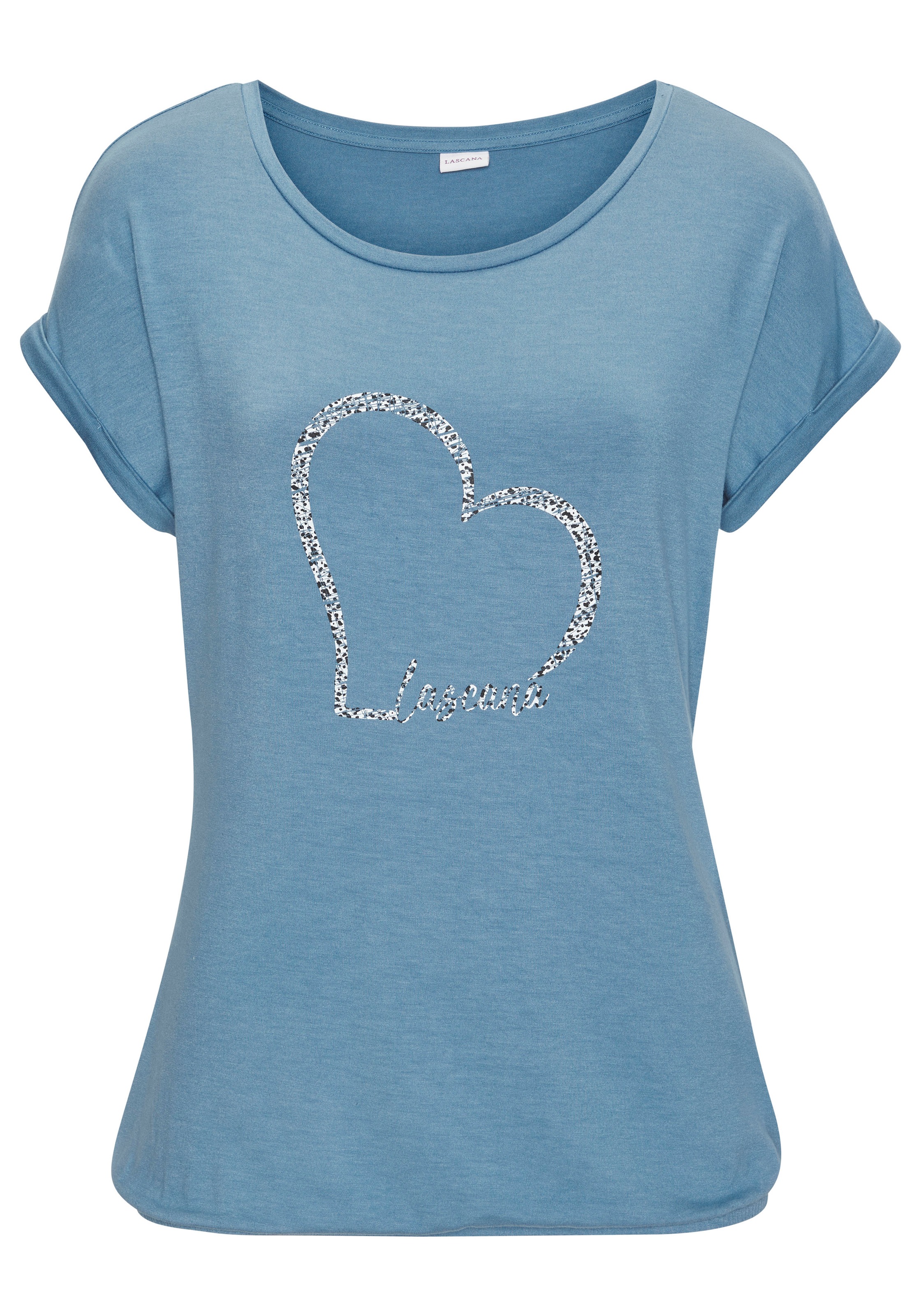 LASCANA Kurzarmshirt "mit Lascana Herz Print", aus weichem Viskose-Stretch günstig online kaufen