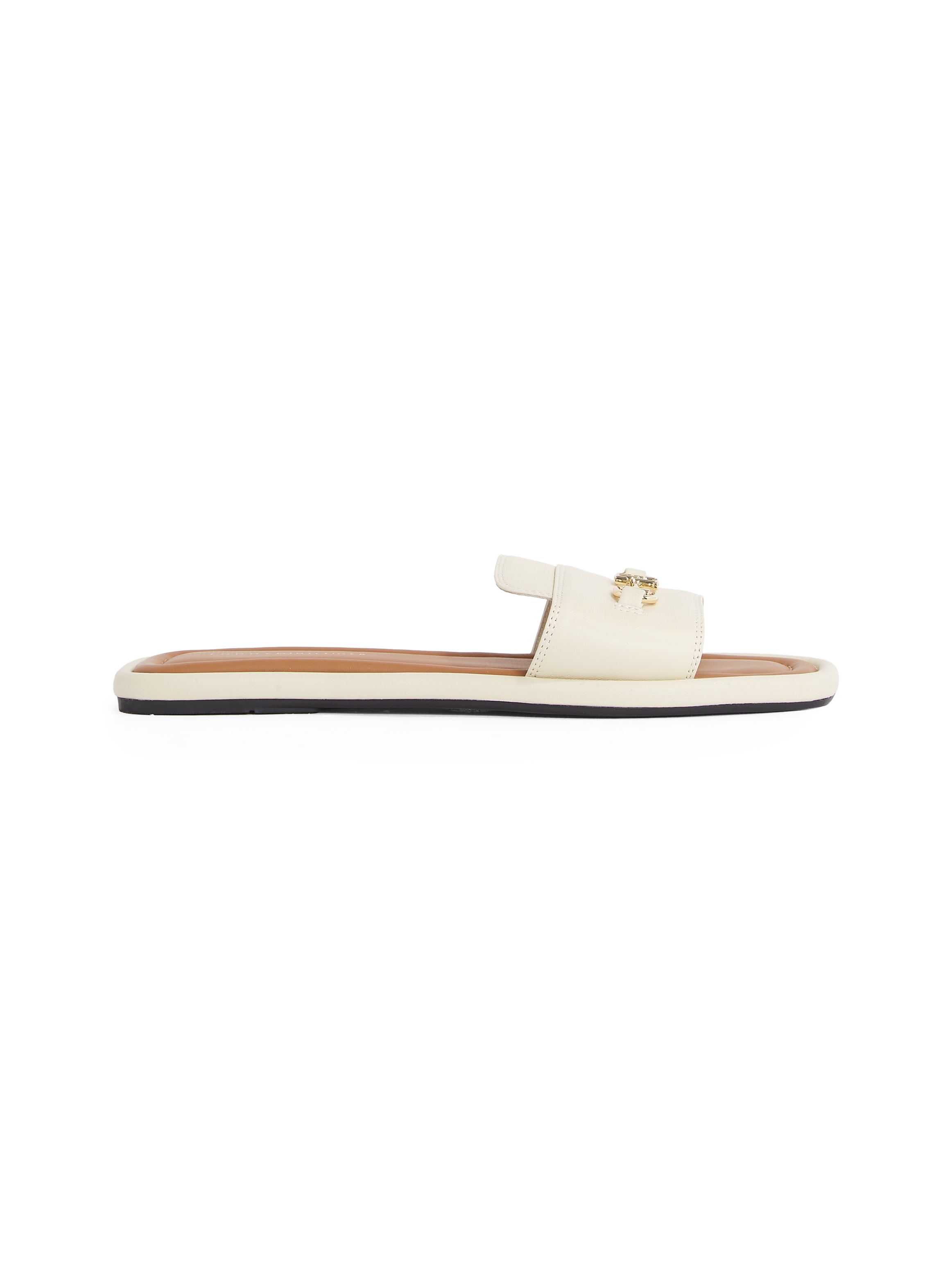 Tommy Hilfiger Pantolette »LEATHER HORSEBIT MULE«, Flats, Sommerschuh, Bequemschuh mit goldfarbener Zierspange