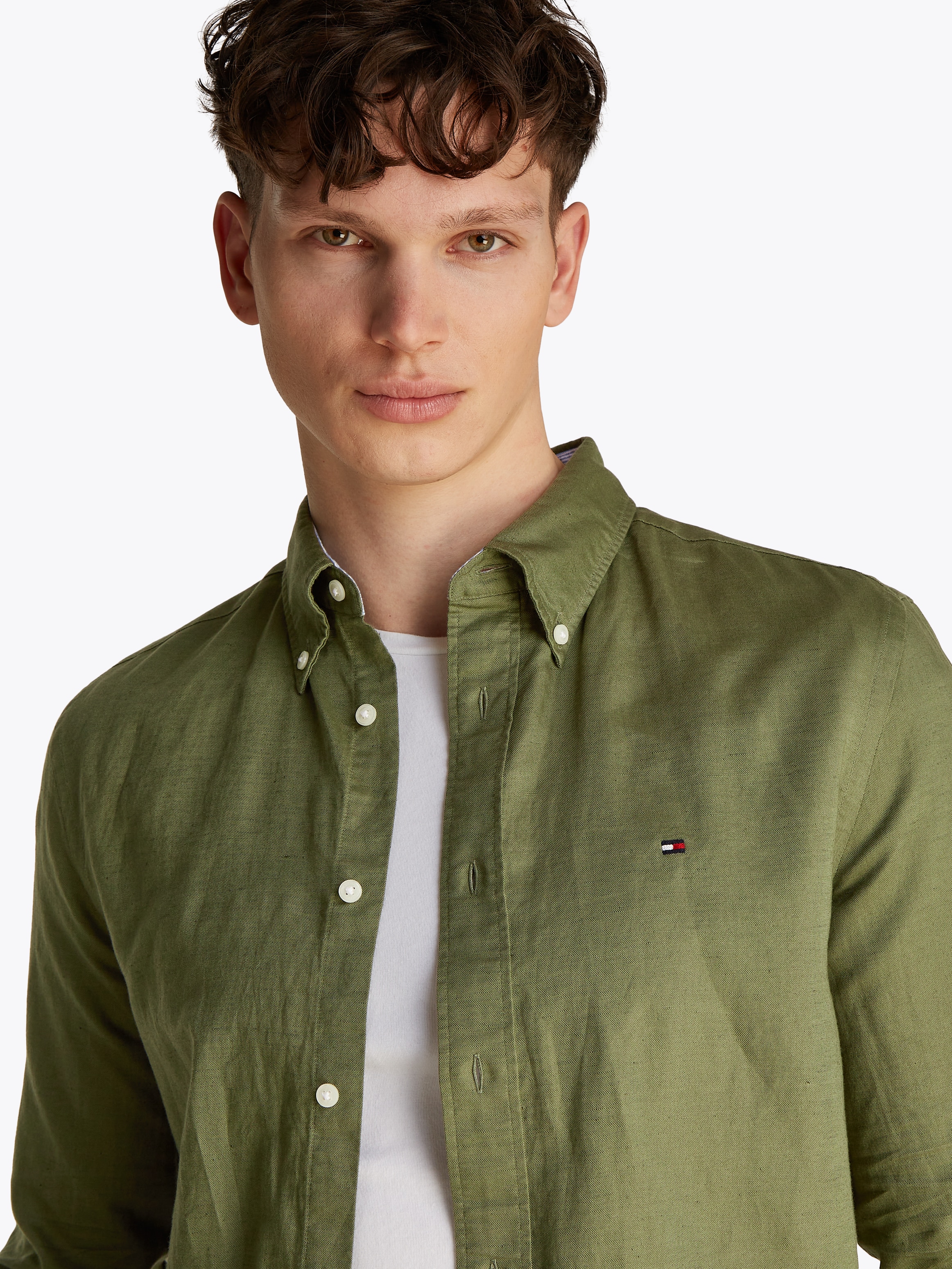 Tommy Hilfiger Langarmhemd »LINEN BLEND SOLID RF SHIRT«, mit Button-down-Kragen