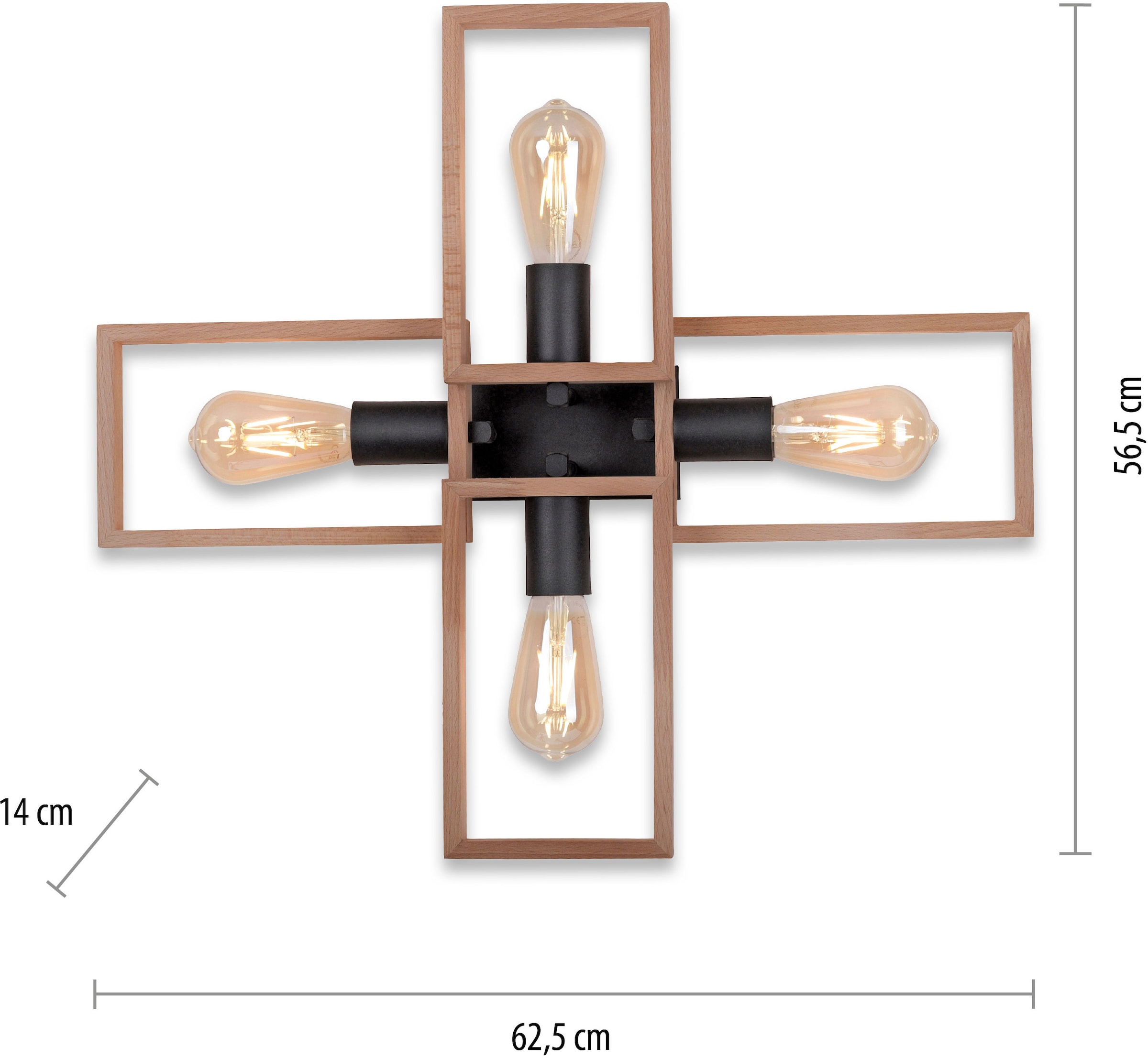 Home affaire Deckenleuchte »Nohen«, 4 flammig-flammig, Deckenlampe aus Holz  (Akazienholz), geeignet für E27 Leuchtmittel | BAUR