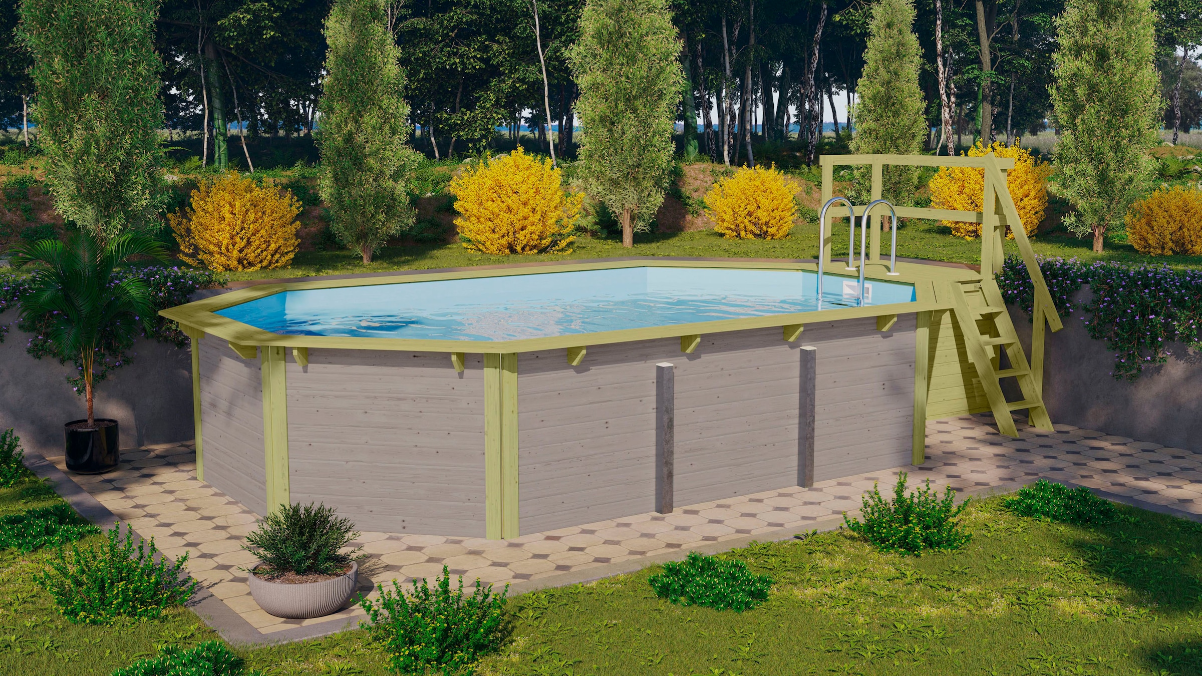 Karibu Achteckpool "Acapulco 4X mit Sonnendeck", (Set, 7 tlg.), BxLxH: 690x400x121cm