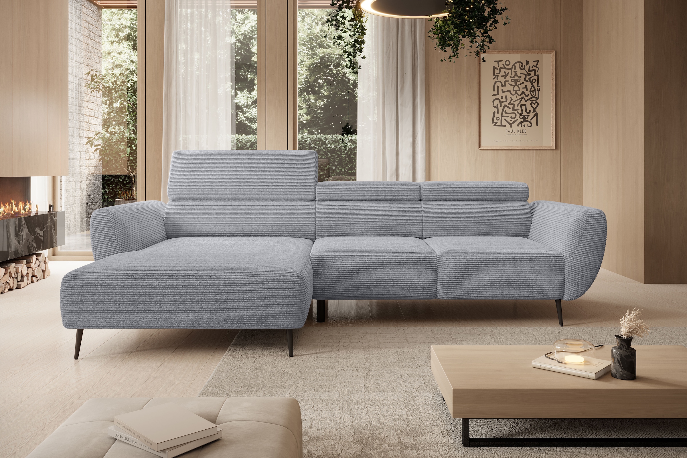 WERK2 Ecksofa "Alisson 277 x 174 cm modern und bequem" Cord, L-Form, XXL, elektrische Sitztiefenverstellung, Schlaffunktion