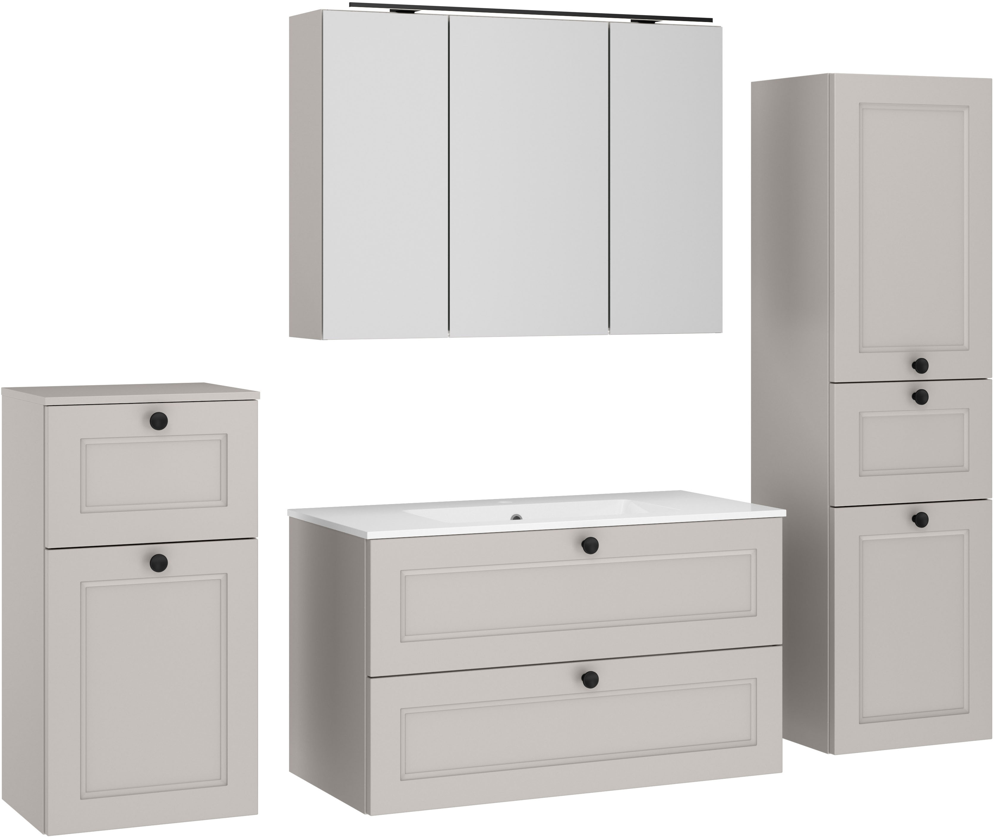 nobilia "Cascada" Set, mit Waschbecken, inkl. Spiegelschrank mit Beleuchtung, 4 Stk. tlg.