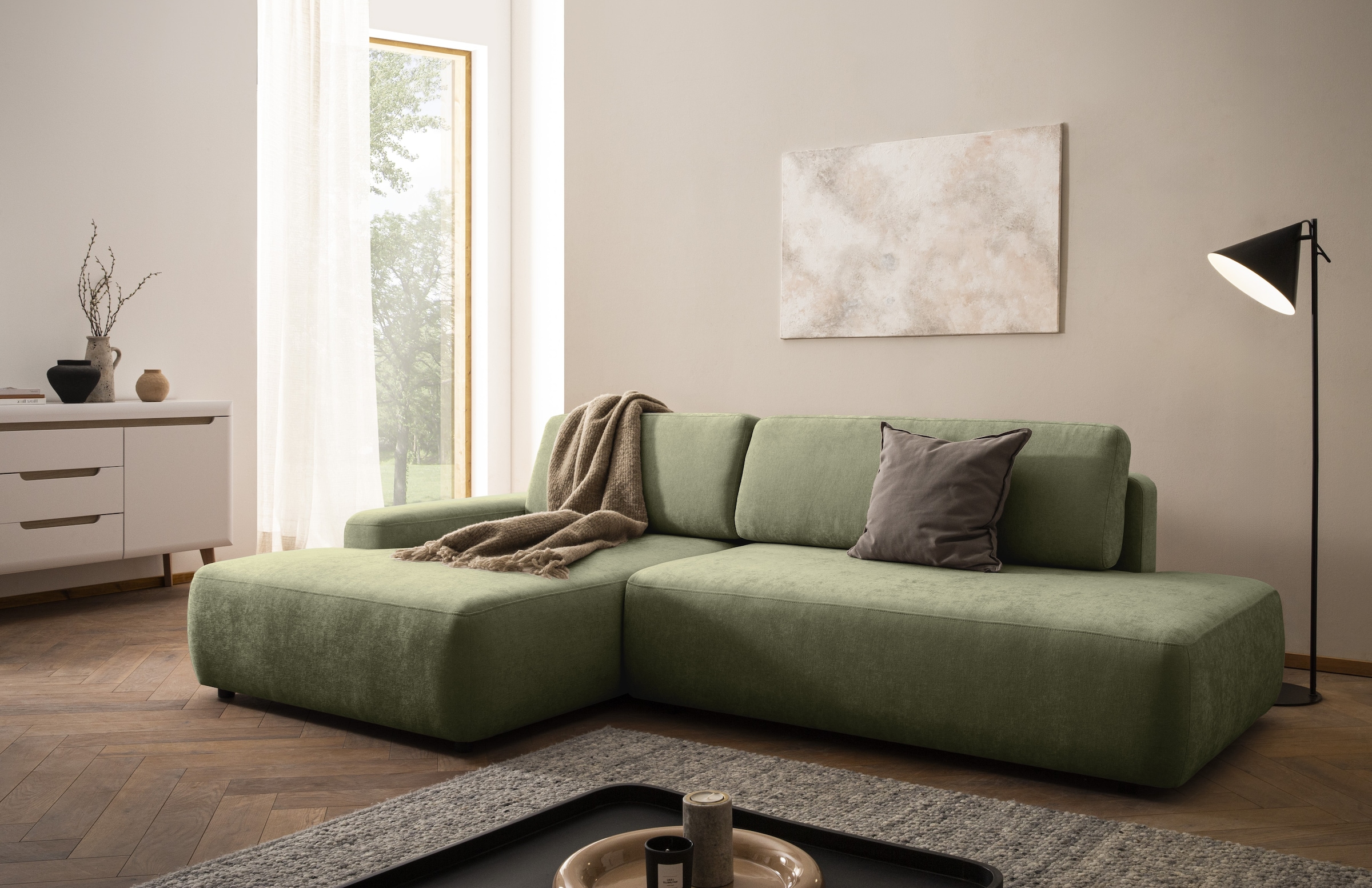 Home affaire Ecksofa "TORGE, Schlafsofa Cord, Samtvelours u. Strukur fein, günstig online kaufen