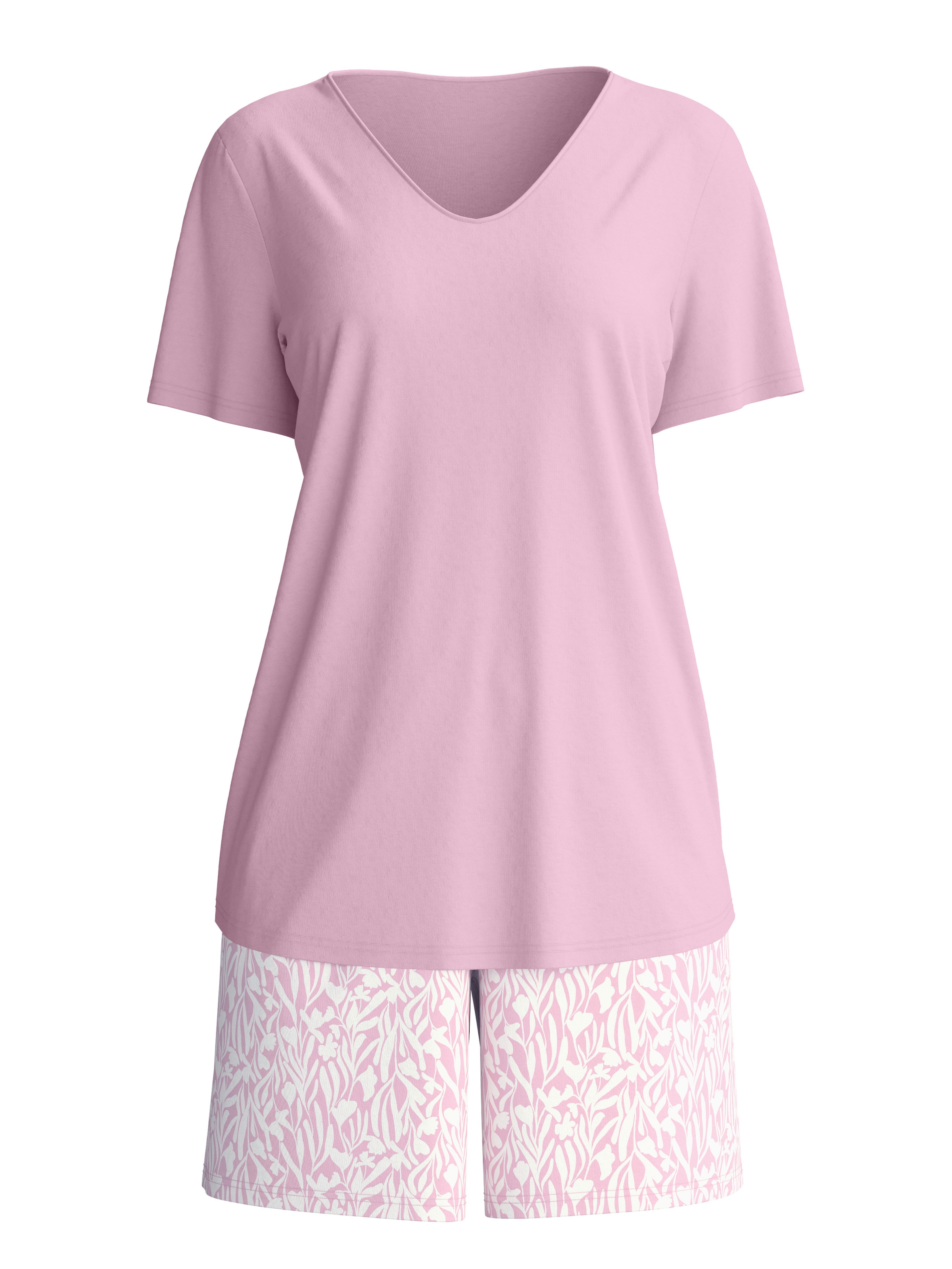 CALIDA Shorty »Blooming Nights« 2 Hose geblümt, Oberteil uni, V-Ausschnitt, kurzärmelig