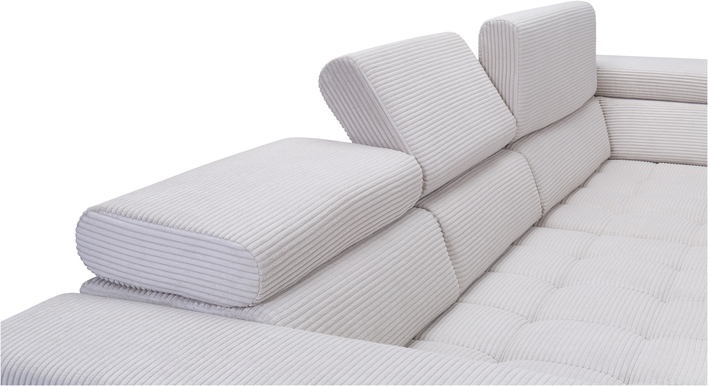 exxpo - sofa fashion Ecksofa »Elianos, hoher Sitzkomfort, aufwendige Kreuzsteppung im Sitz, L-Form«, Kopfteile & Sitztiefe verstellbar, mit Bettfunktion, Cord, beige