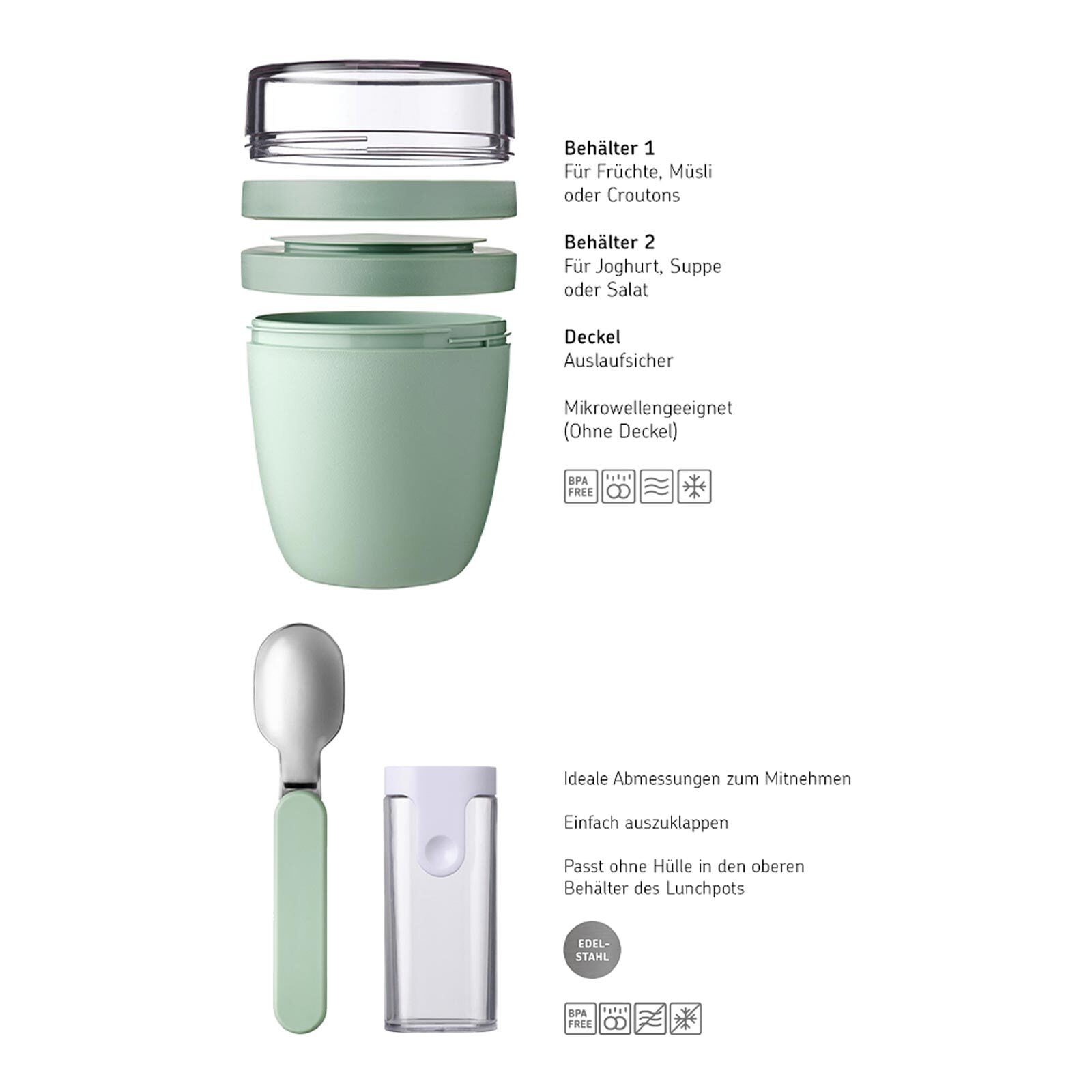 Mepal Lunchbox »Lunchpot + Faltbarer Löffel Ellipse 500 + 200 ml«, (3 tlg.)