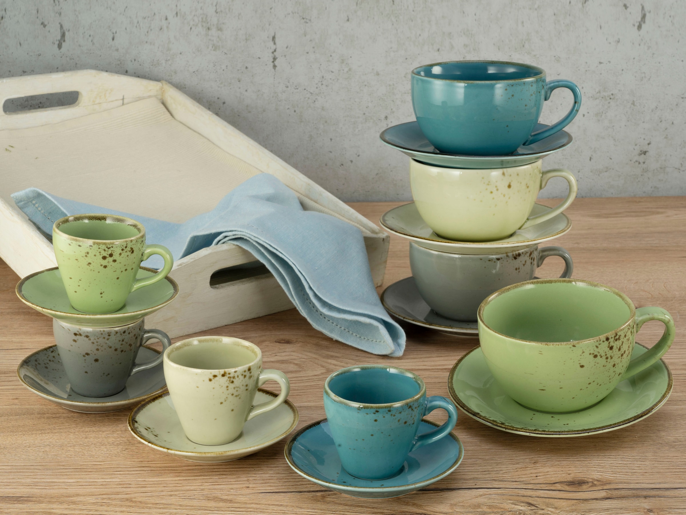 CreaTable Tasse »Tassen Set NATURE COLLECTION«, (Set, 16 tlg.), Bistrotassen, 4 Cappuccinotassen, 4 Espressotassen, je mit Untertassen