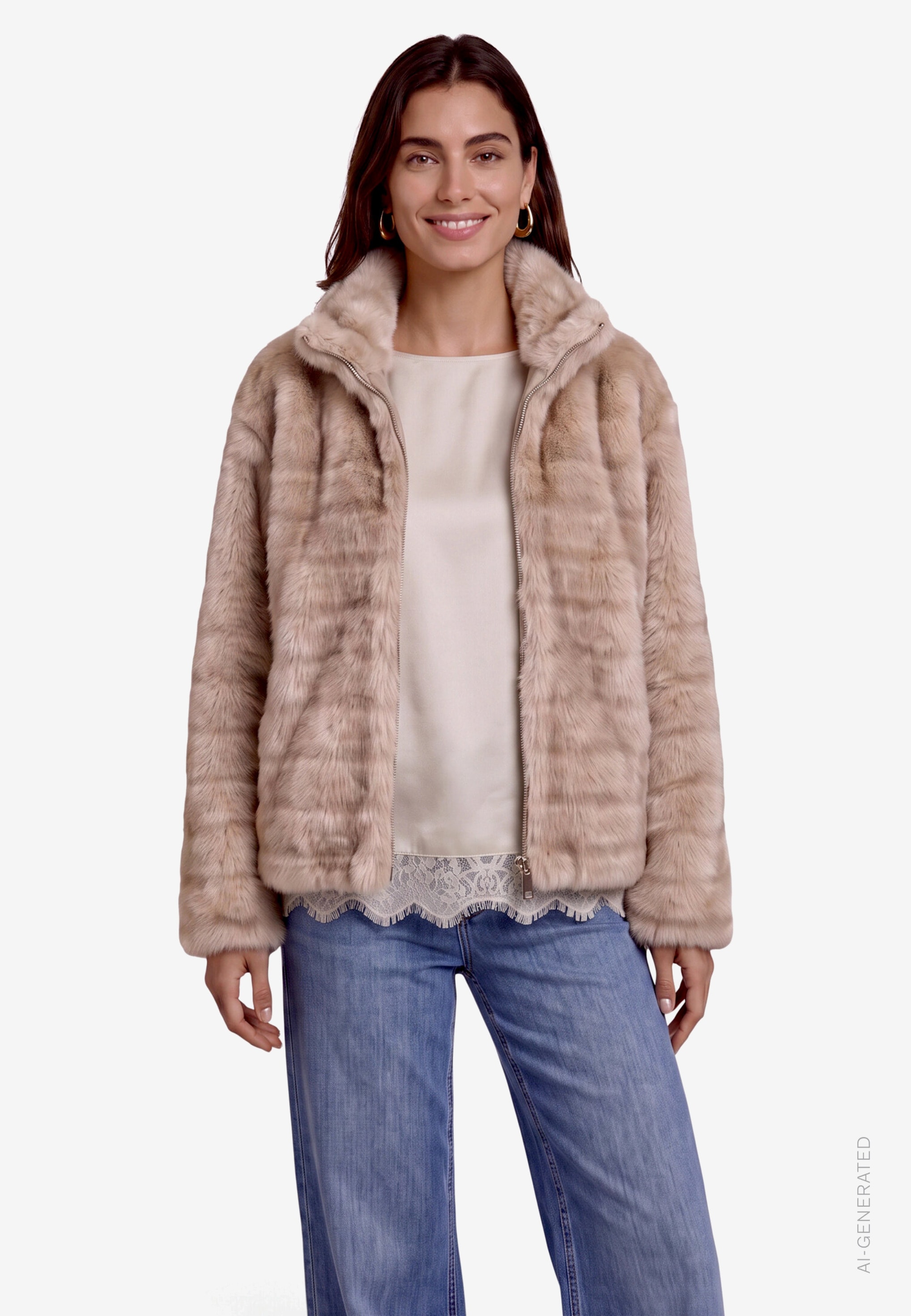 Zero Fellimitatjacke ohne Kapuze Kunstfell-Jacke mit Reißverschluss