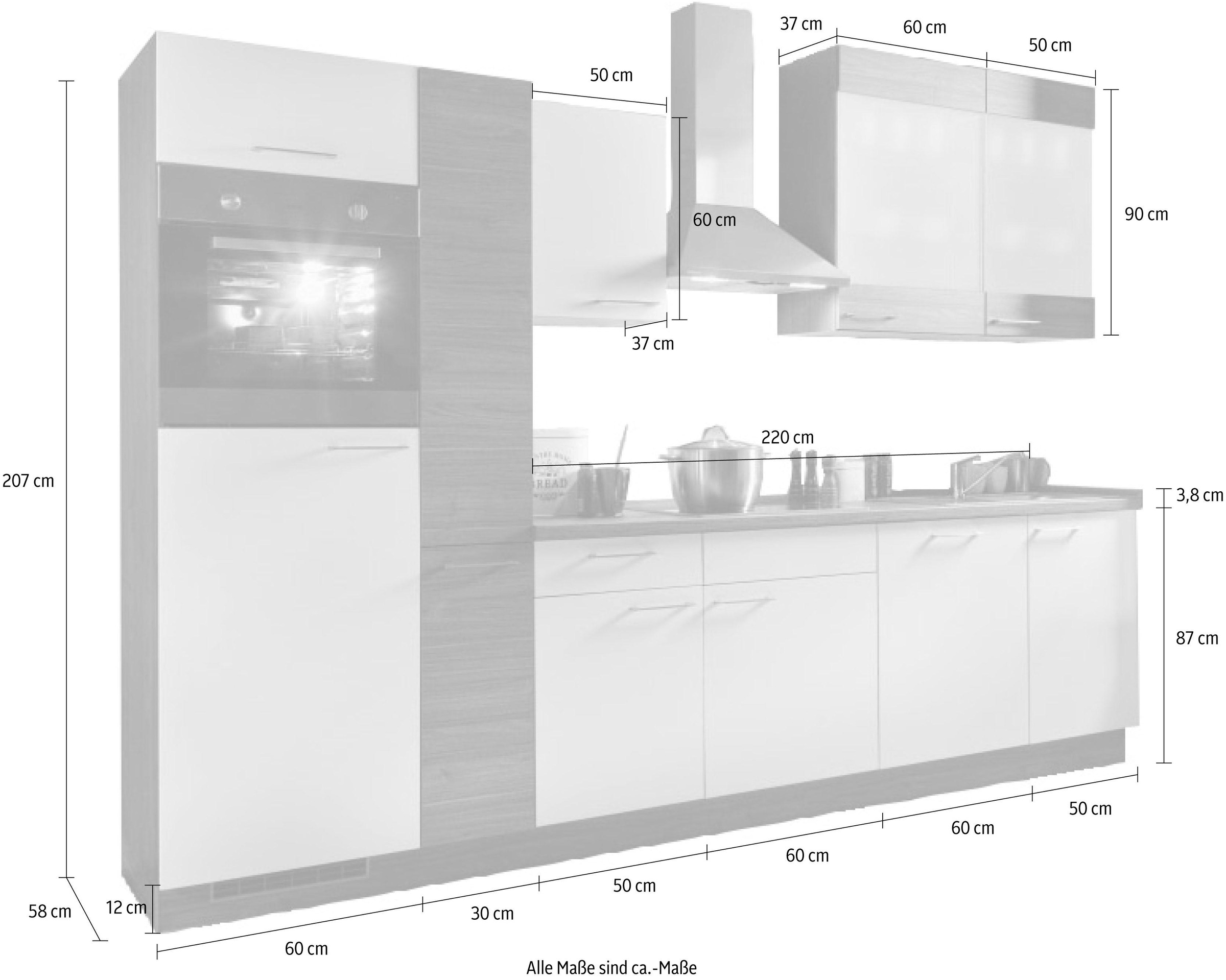KOCHSTATION Küchenzeile »"KS-Trea", wahlweise mit E-Geräten, höhenverstellbare Füße«, vormontiert, mit Vollauszug und Soft-Close-Funktion, Breite 310 cm