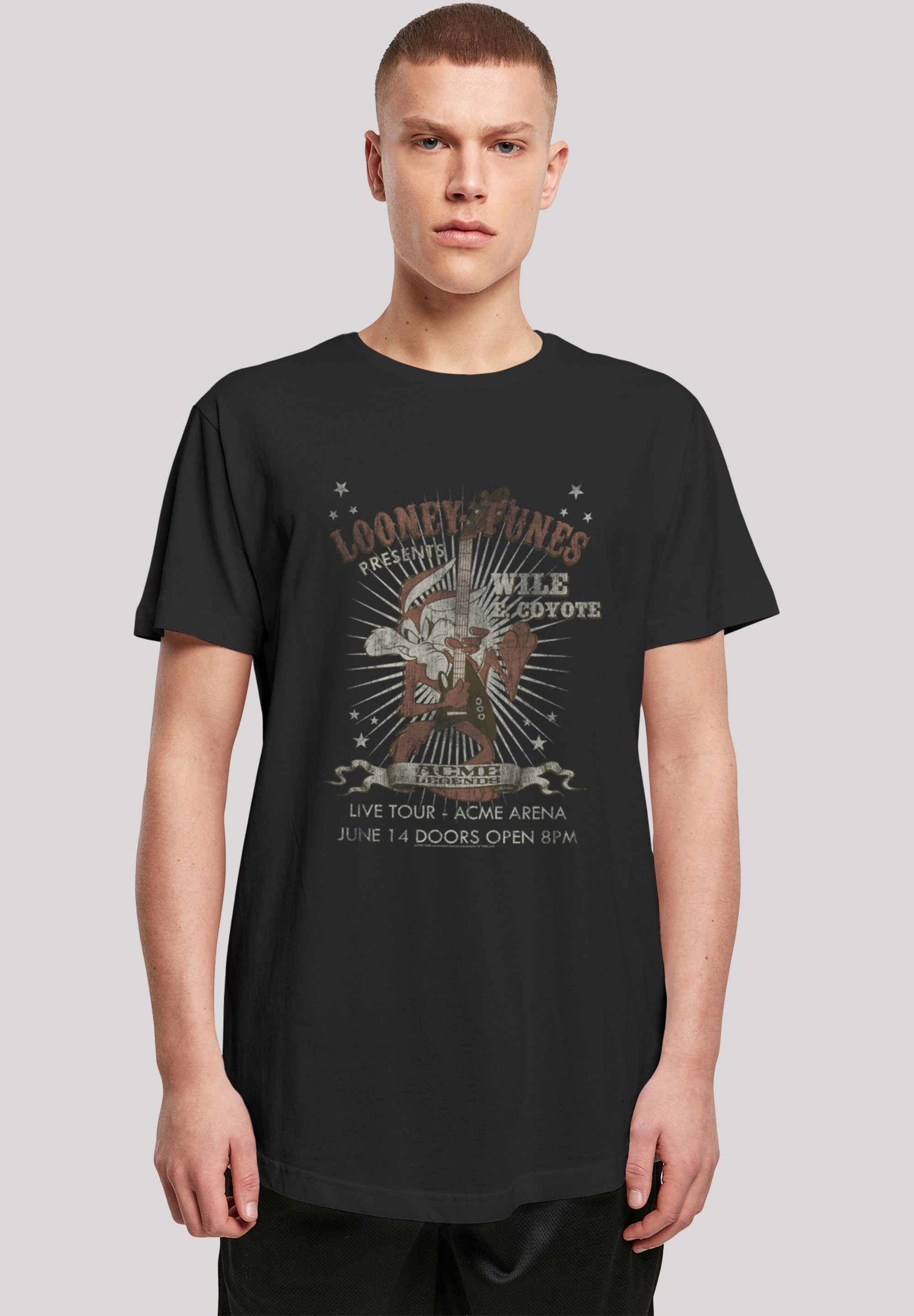 F4NT4STIC Kurzarmshirt »F4NT4STIC Herren Wile E Coyote Guitar -BLK with Shaped Long Tee«, (1 tlg.)