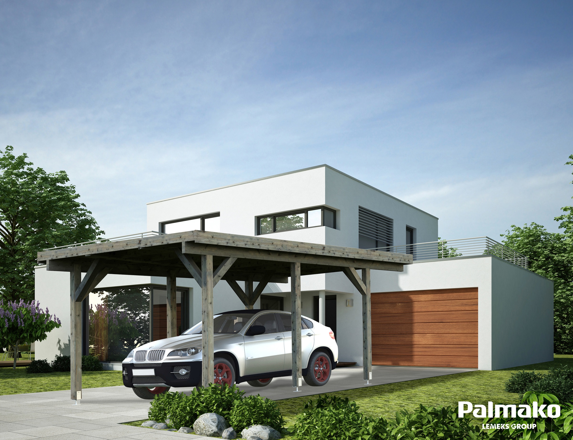 Palmako Einzelcarport »Karl«, Massivholz, hellgrau