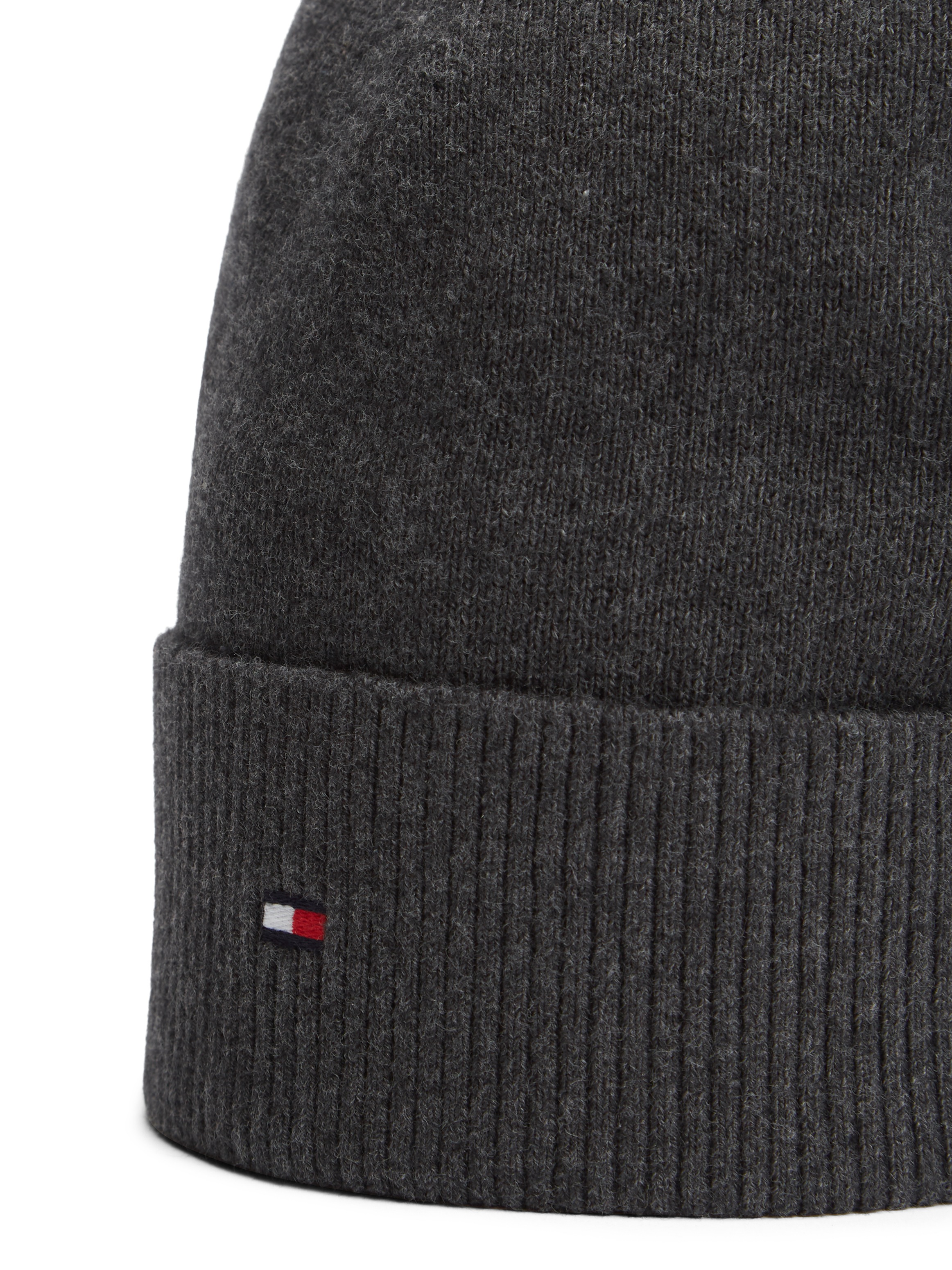 Beanie TOMMY HILFIGER "TH FLAG LIGHTWEIGHT", Herren, anthrazit, Strick, Baumwollmischung, Mützen Beanie 3