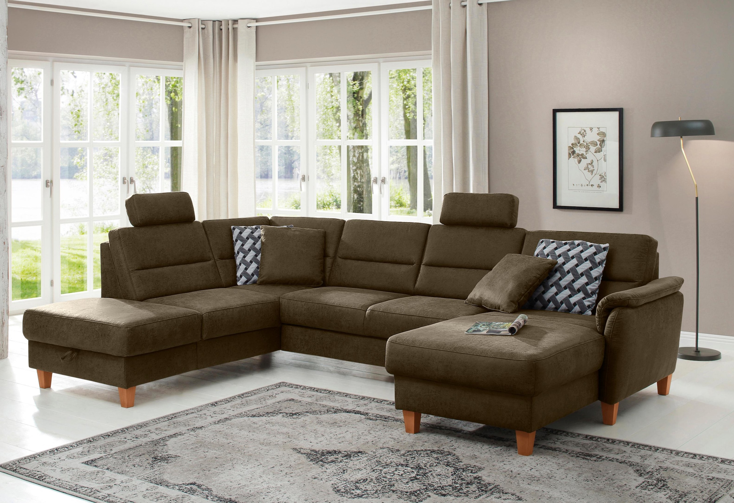 Home affaire Wohnlandschaft "Palmera U-Form, B: 308 cm" optional Bettfunkti günstig online kaufen