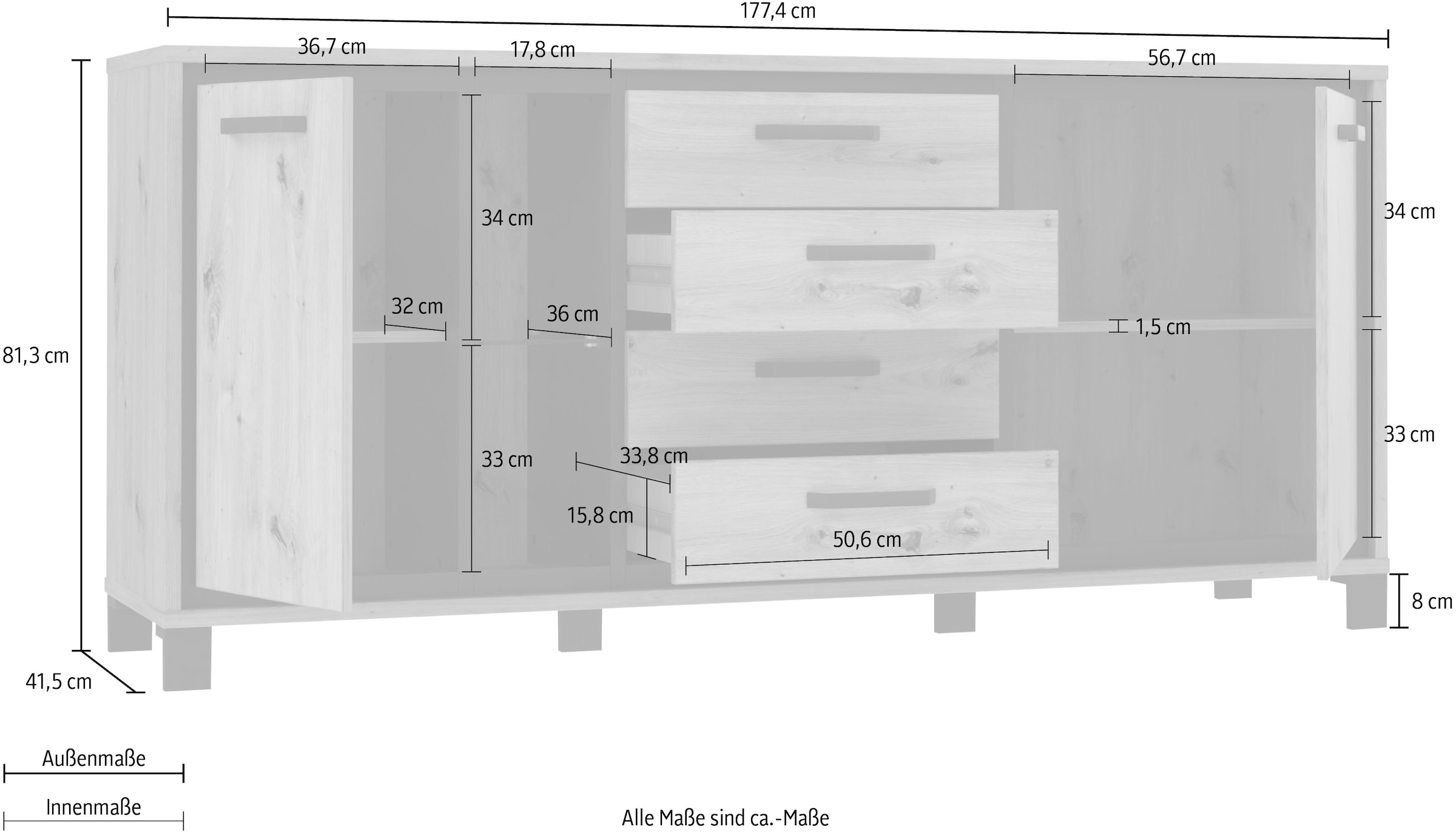 FORTE Sideboard »Trondheim«, Breite 177 cm