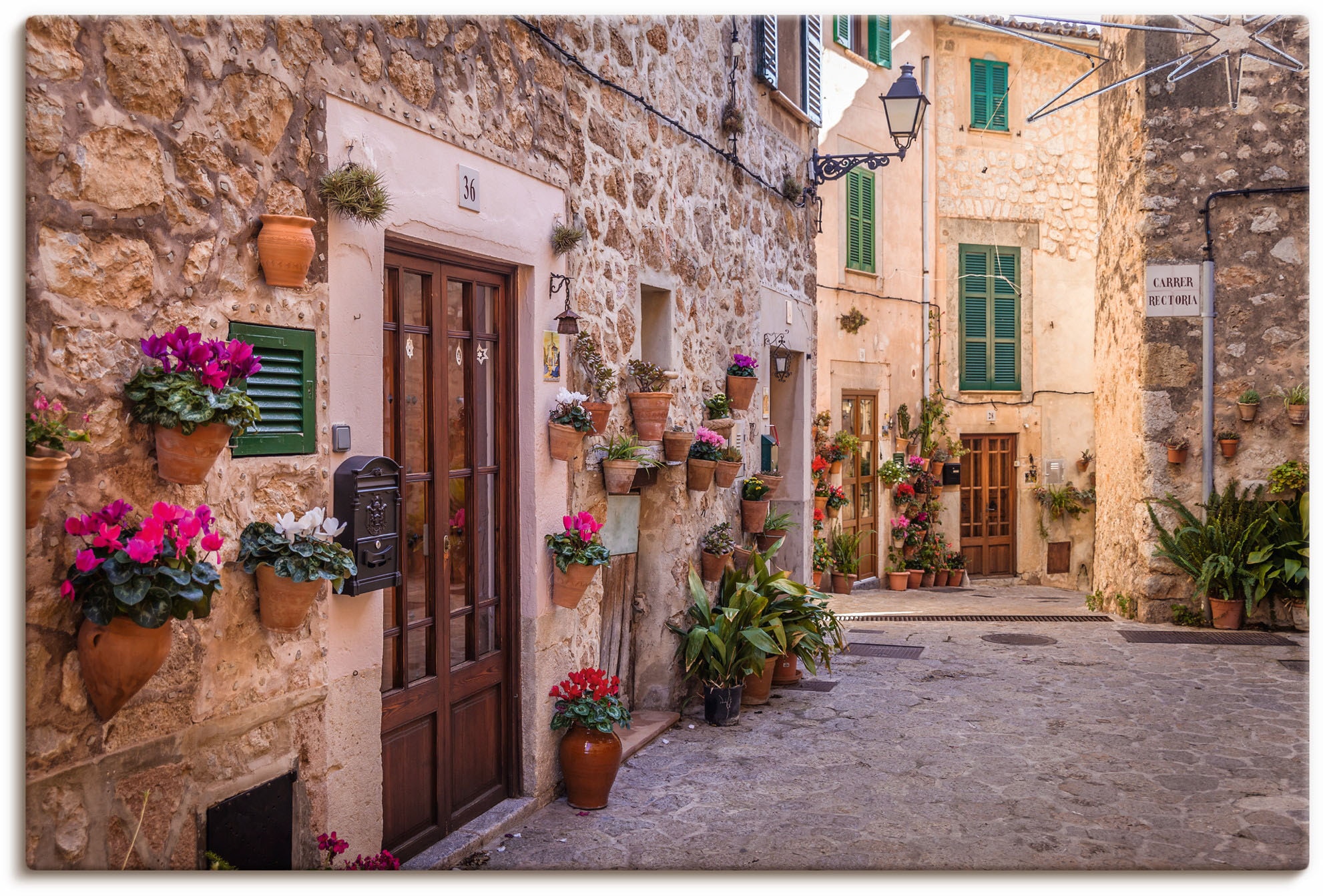 Artland Leinwandbild "Altstadtgasse in Valldemossa II" Mallorca 1 Stk. tlg. auf Holzrahmen gespannt