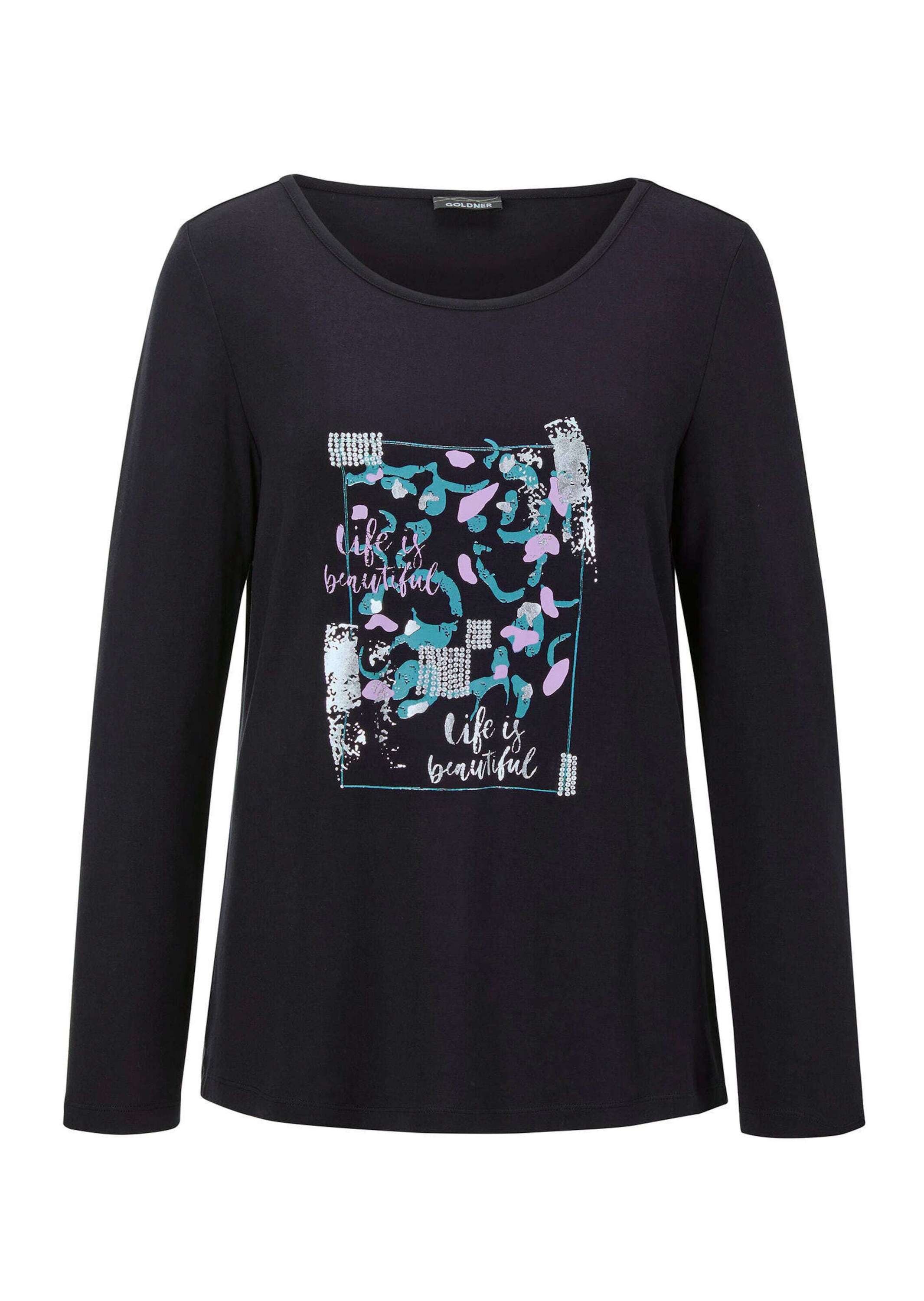 Print-Shirt GOLDNER "Shirt", Damen, Gr. 44, schwarz (schwarz, gemustert), Obermaterial: 95% Viskose CV. 5% Elasthan EL., Basic, Tubular, Shirts, strechbequemer Viskosejersey