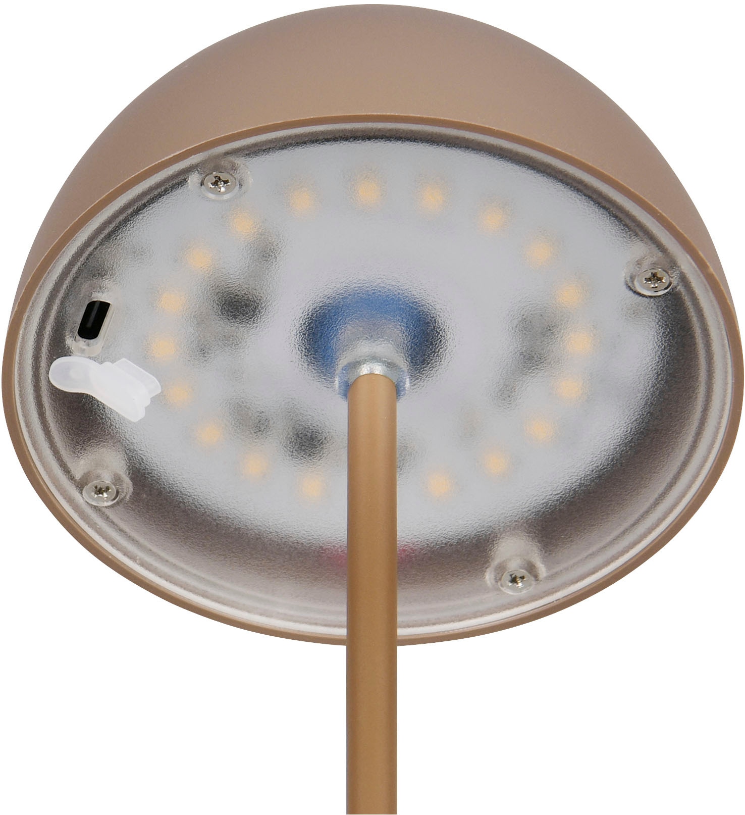 REALITY Leuchten LED Tischleuchte »ORTIZ, Outdoor Akku Tischleuchte in Pilzform, IP44, Touchdimmer USB-C«, 1 flammig, Leuchtmittel LED-Board | LED fest integriert, Memoryfunktion für Dimmstufe, Garten Tischlampe Akku 3h Laufzeit