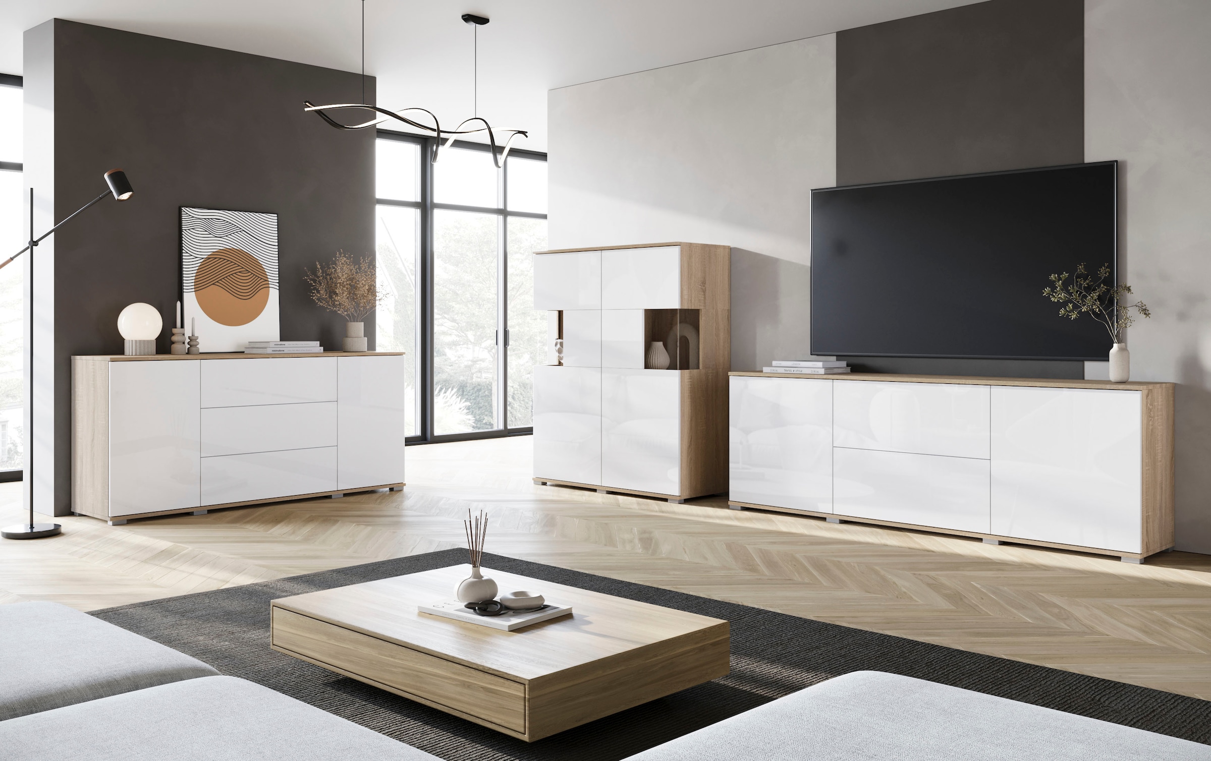 INOSIGN Sideboard »Kenia«, (1 St.), Modernes Sideboard mit 3 Schubladen und 4 Fächern, Breite 150 cm