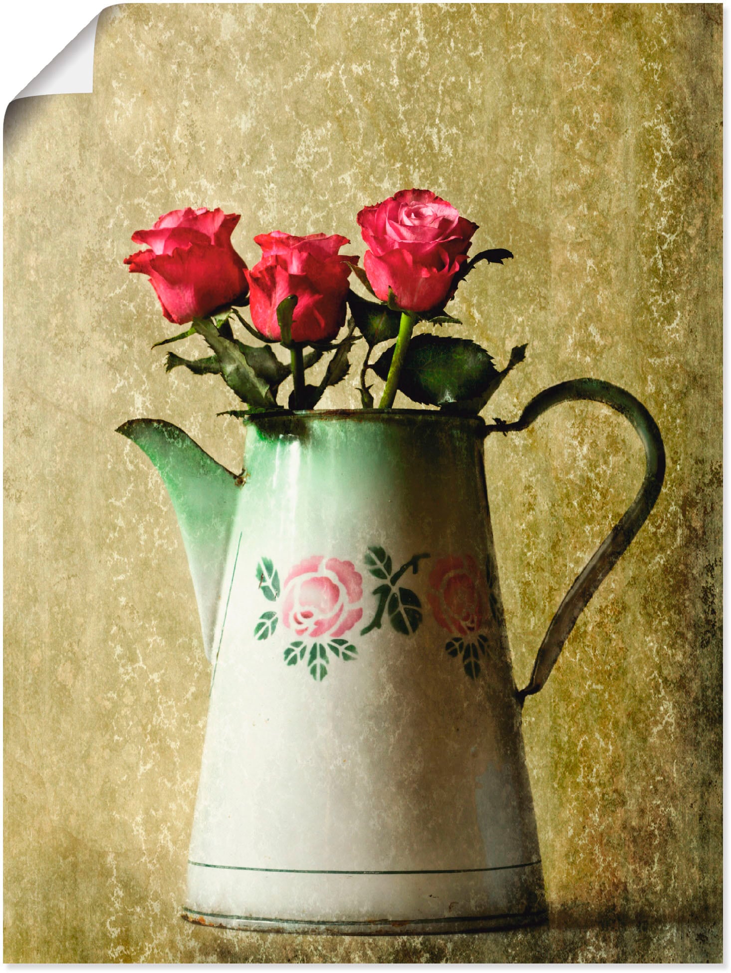 Artland Wandbild "Drei Rosen in einer alten Kanne", Arrangements, (1 St.), als Poster in verschied. Größen