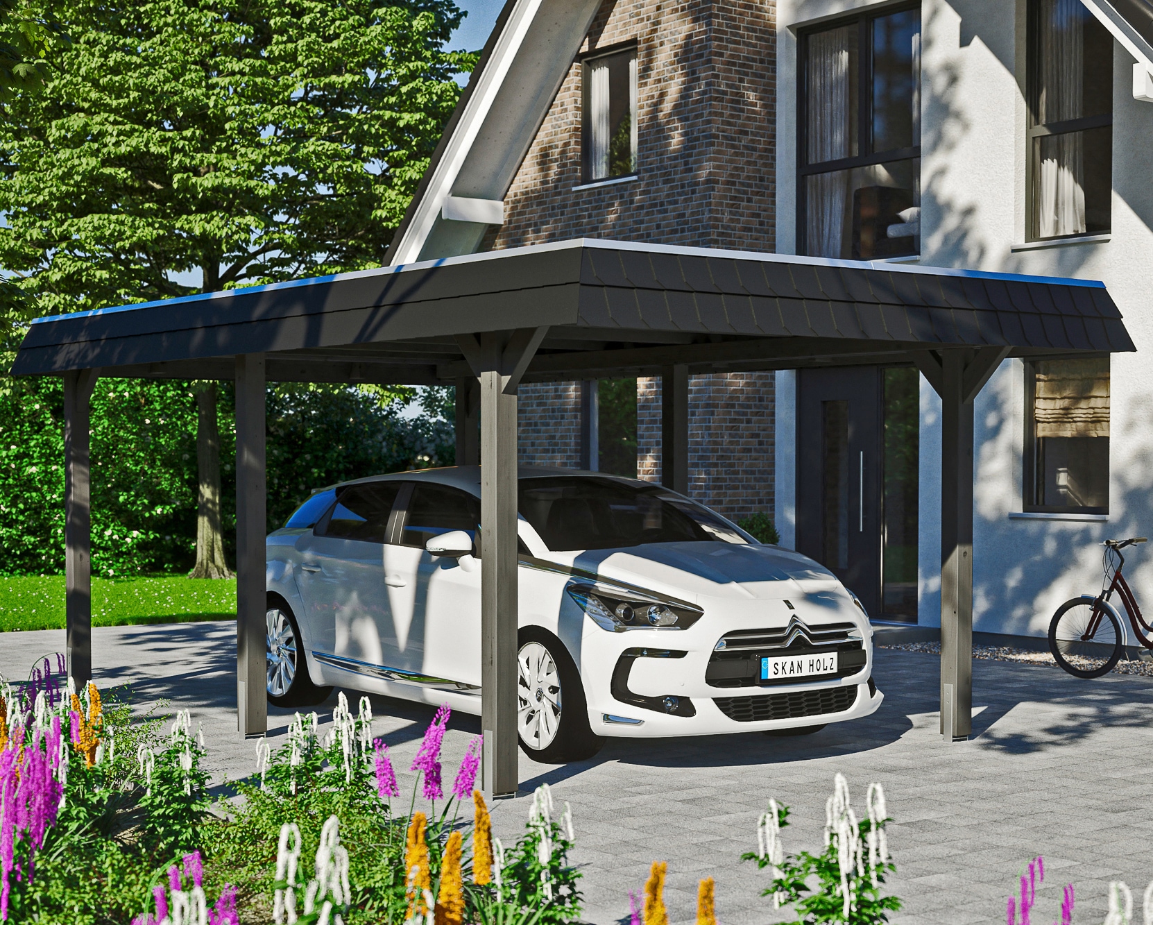 Skanholz Einzelcarport "Wendland" Leimholz 291 cm dunkelgrau