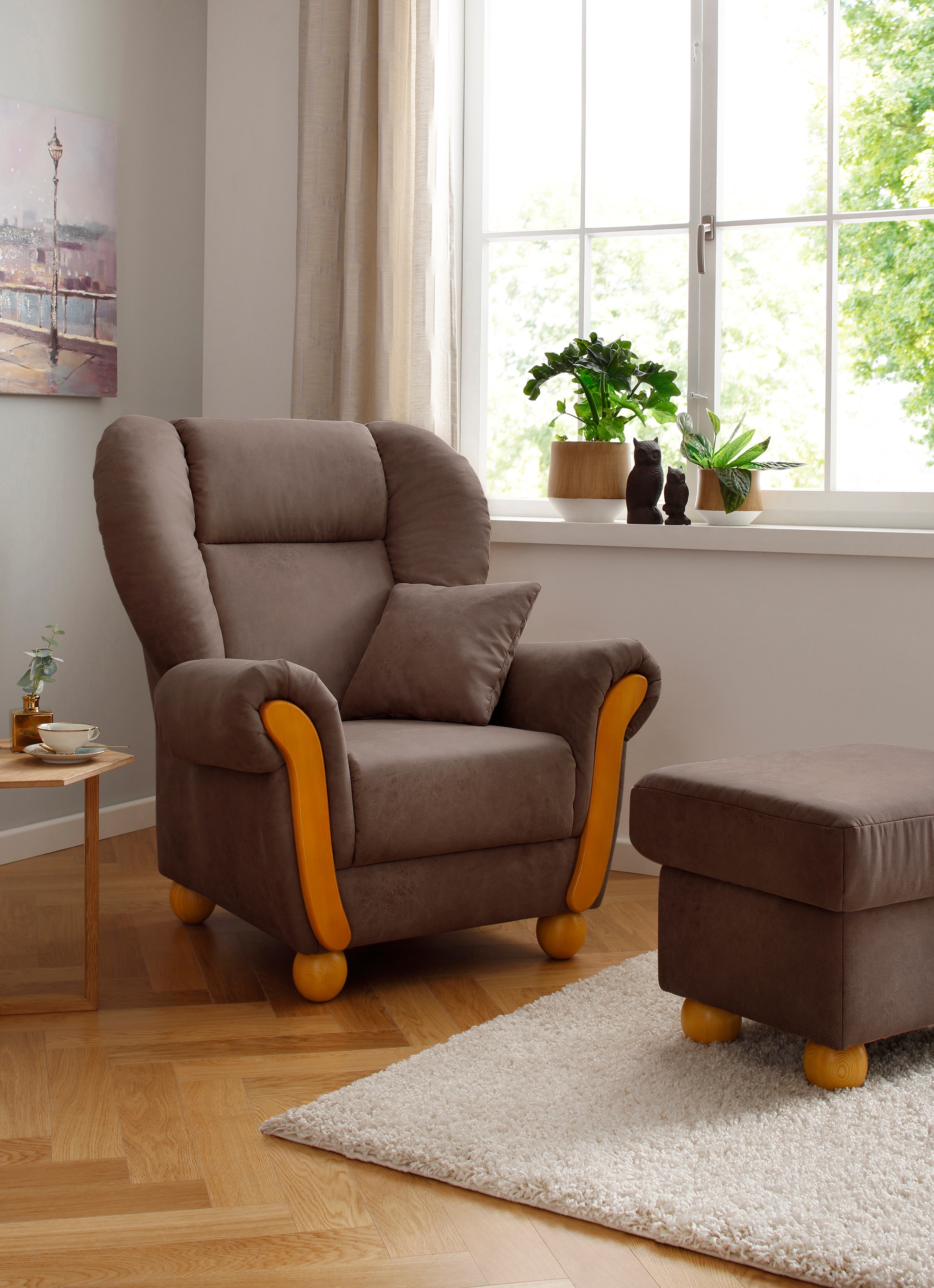 Home affaire Loungesessel Milano Vintage, hoher Sitzkomfort mit hoher Rückenlehne, incl. Zierkissen, Bezug in pflegeleichter Vintageoptik