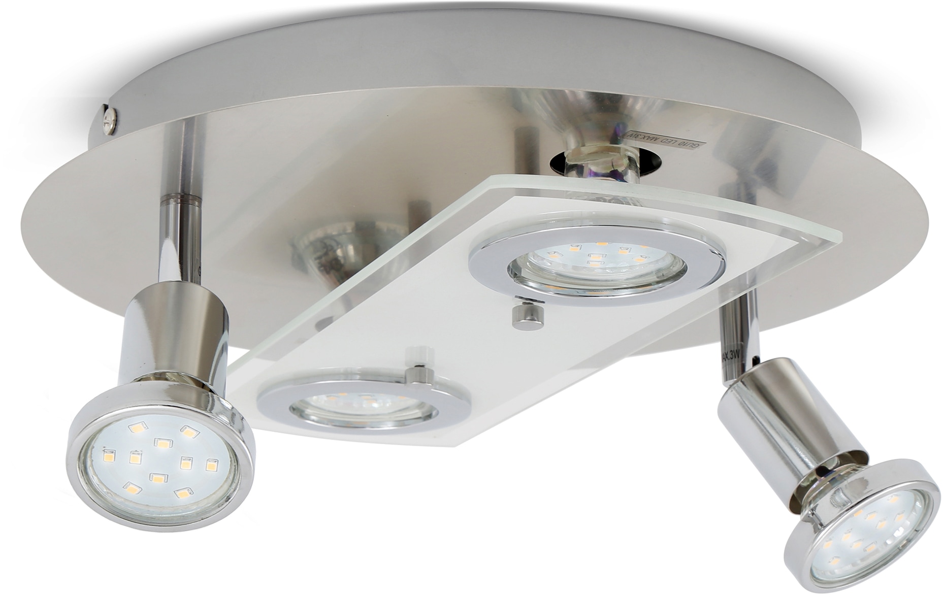 B.K.Licht LED Deckenspot »Orion«, 4 flammig-flammig, LED Deckenleuchte, rund, Metall, Glas, Strahler, inkl. 3W 350lm GU10