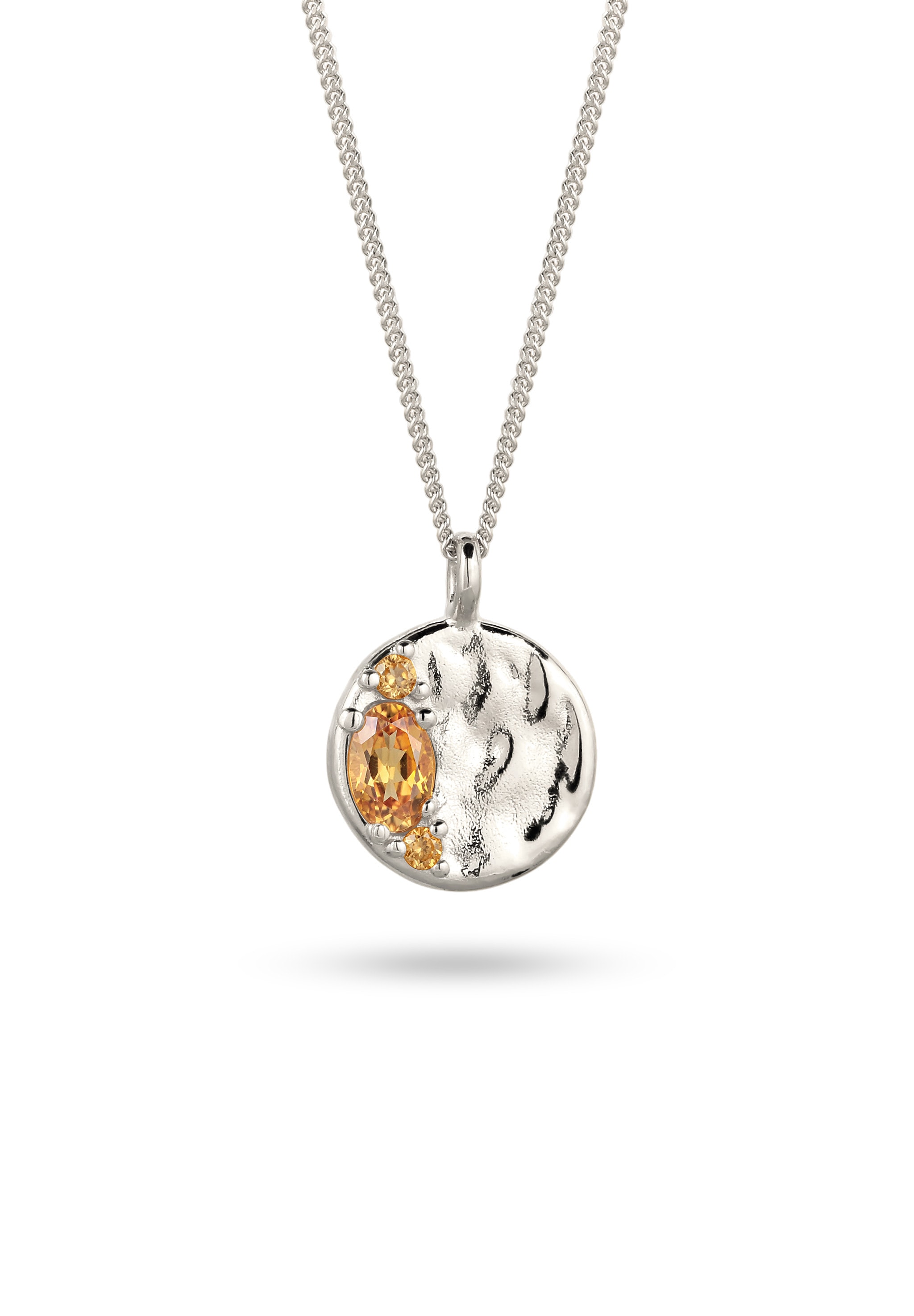 "Kette mit Anhänger ELLI ""Halskette Anhänger Citrin Gelb 925 Sterling Silber"" Gr. 45, silber, Halsketten, Damen, Silber 925 (Sterlingsilber)"