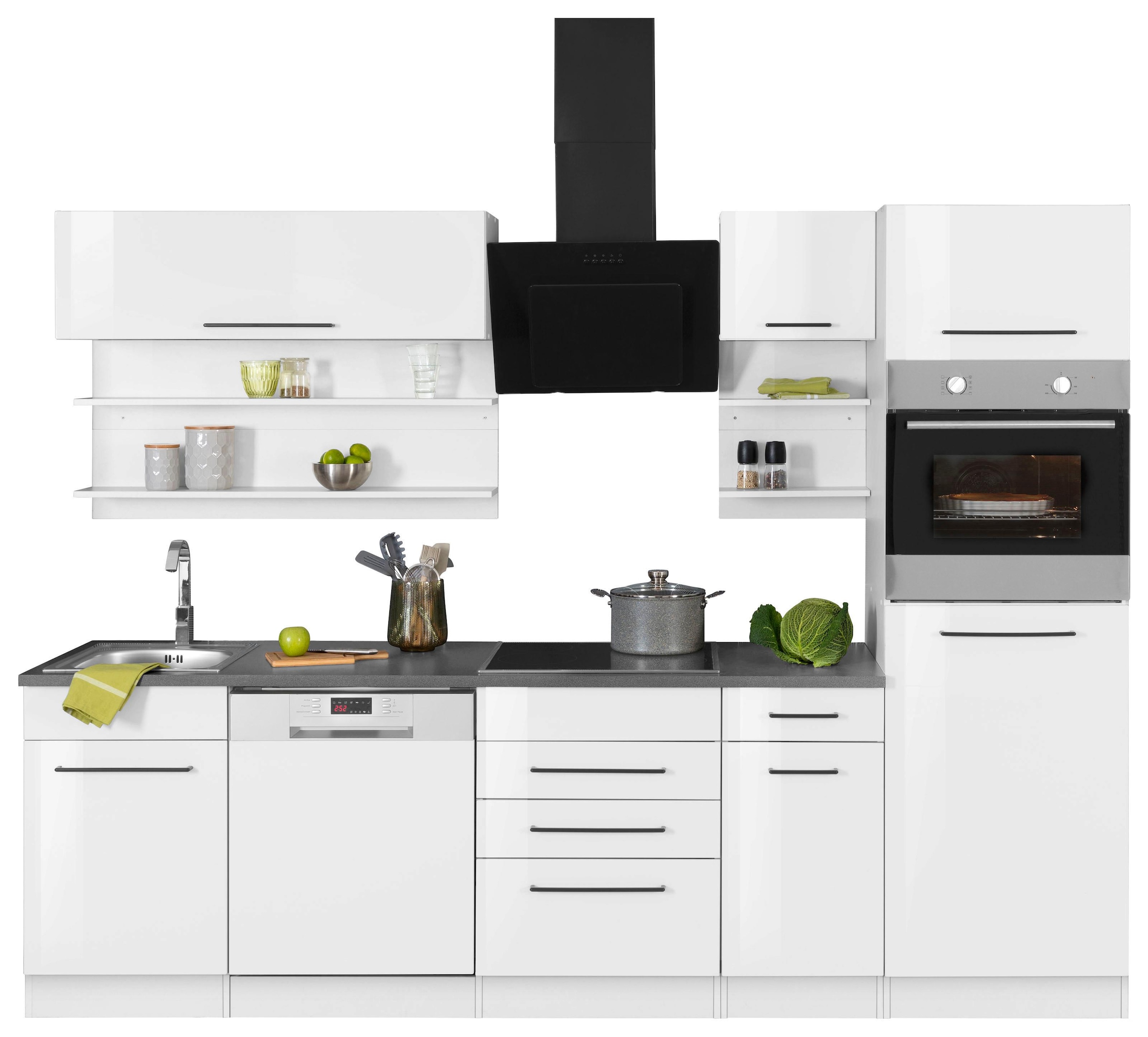 KOCHSTATION Küchenzeile »KS-Tulsa«, ohne E-Geräte, Breite 270 cm, schwarze Metallgriffe, MDF Fronten
