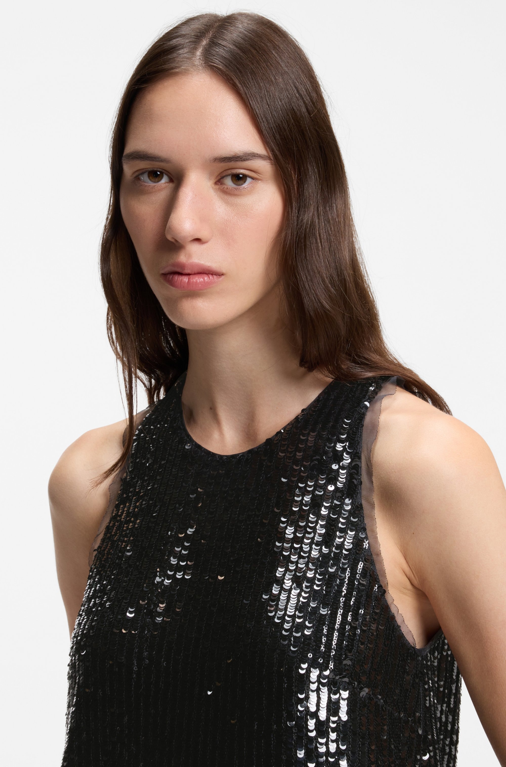 BOSS ORANGE Paillettenkleid »Dycole Premium Damenmode« in Mini-Länge, Mesh-Details
