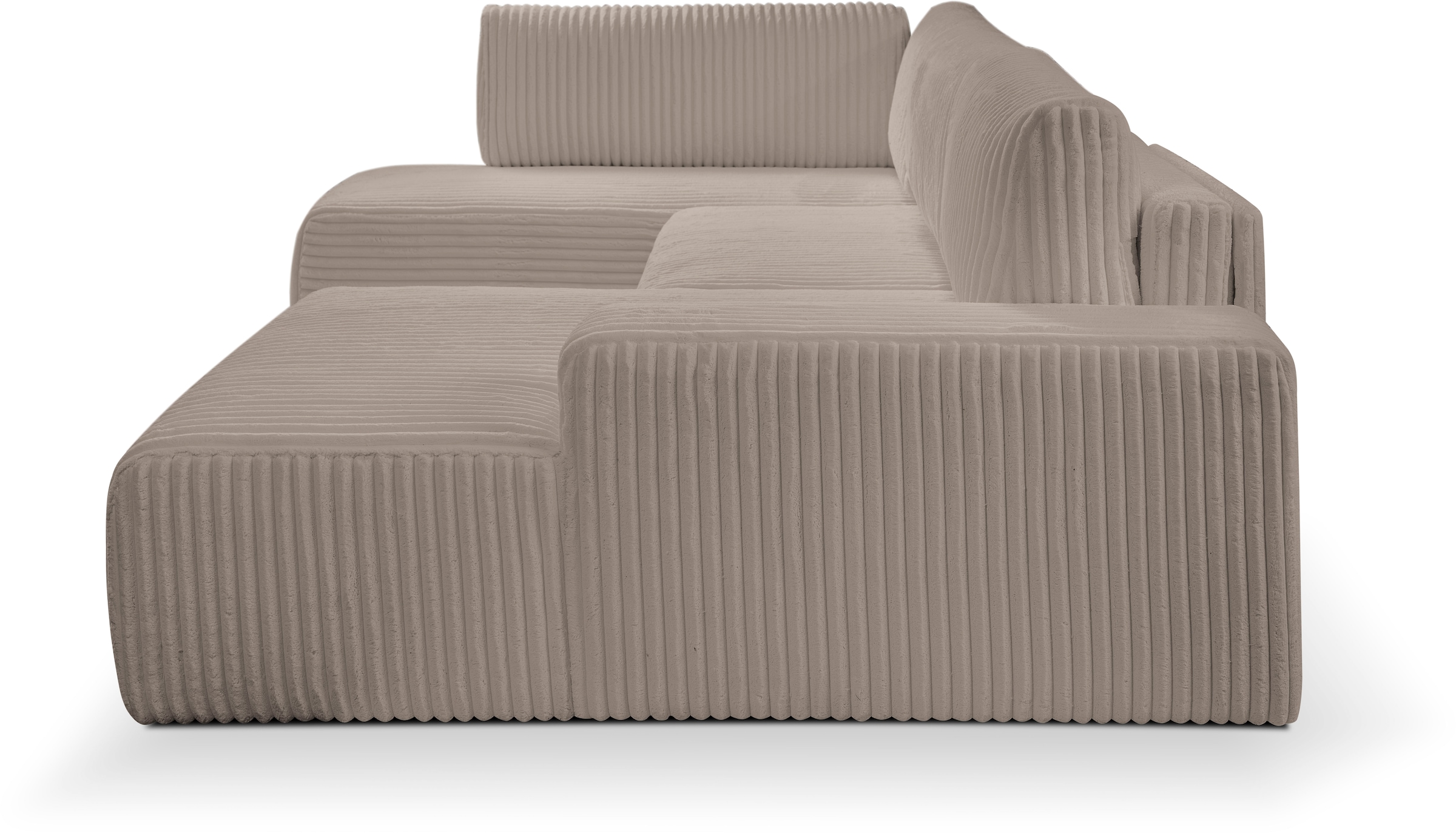WERK2 Wohnlandschaft »Rotterdam-U, U-Form, in kuschelweichem Cord oder Breitcord«, Design Sofa mit Schlaffunktion & Bettkasten, Breitcord, Taupe