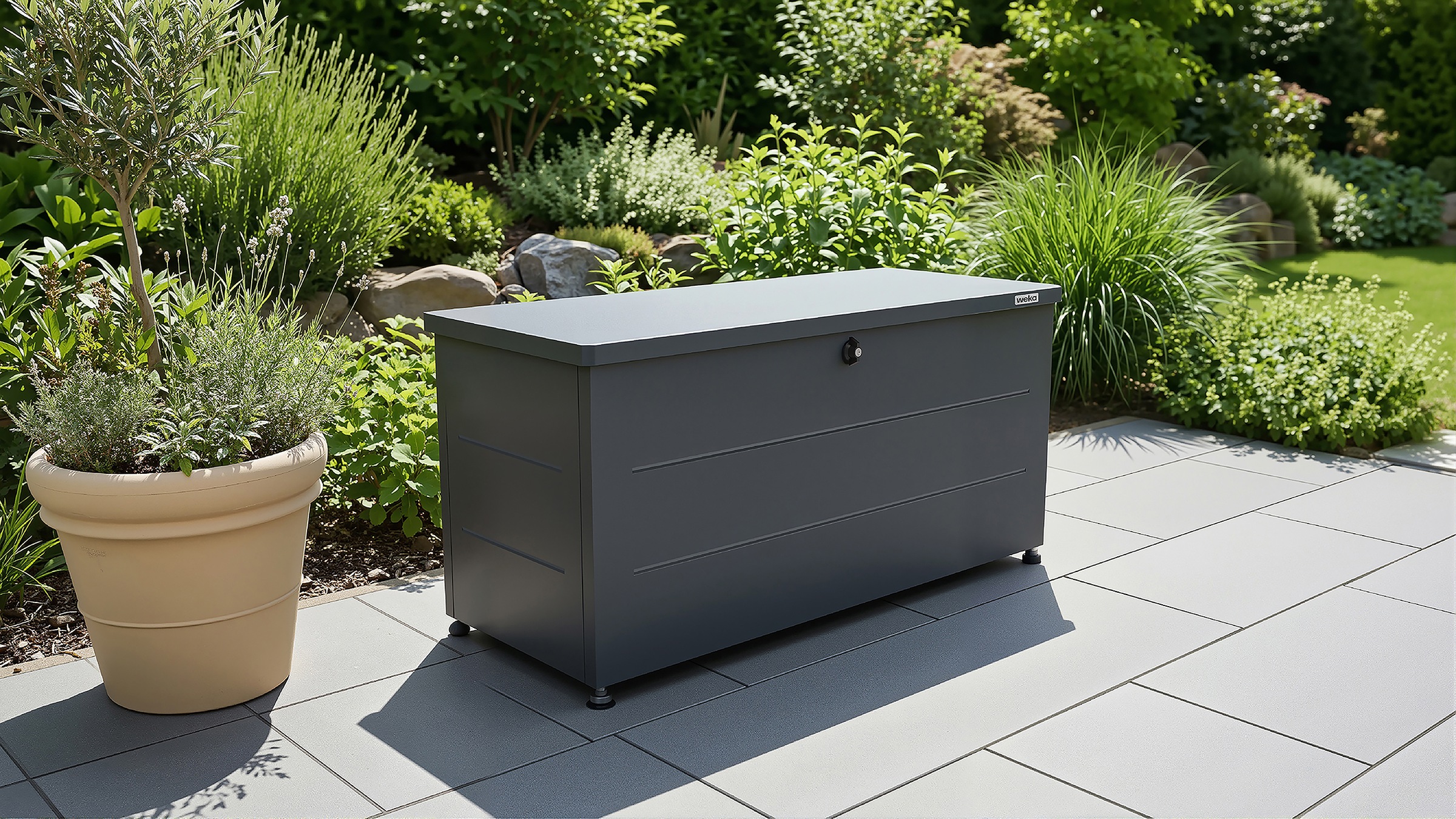 Auflagenbox WEKA, B:58cm H:115cm T:50cmanthrazit, Metall, Aufbewahrungsboxen, "Gary", Metall pulverbeschichtet, verschiedene Größen