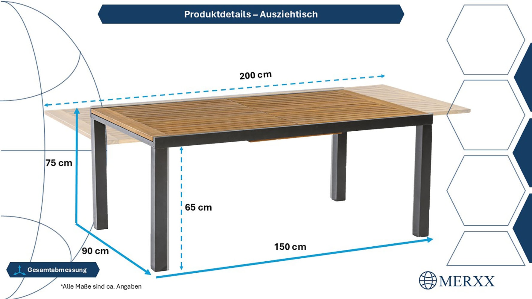 MERXX Garten-Essgruppe »Tilos« 7 Stk. tlg. 6 Klappsessel mit ausziehbarem Tisch