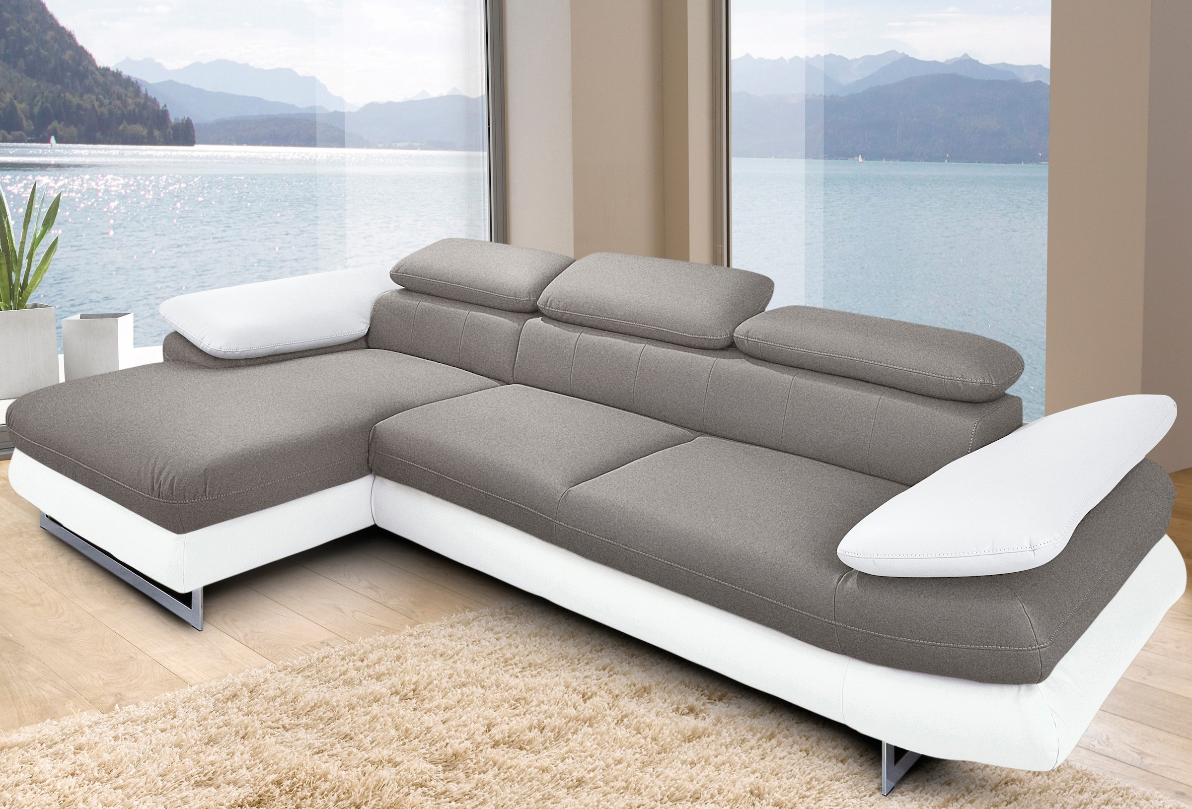 COTTA Ecksofa "Solution L-Form, B:286cm,modern mit Relaxarmlehne, Wellenunterfederung" mit Arm- & Kopfteilverstellung, wahlweise mit Schlaffunktion