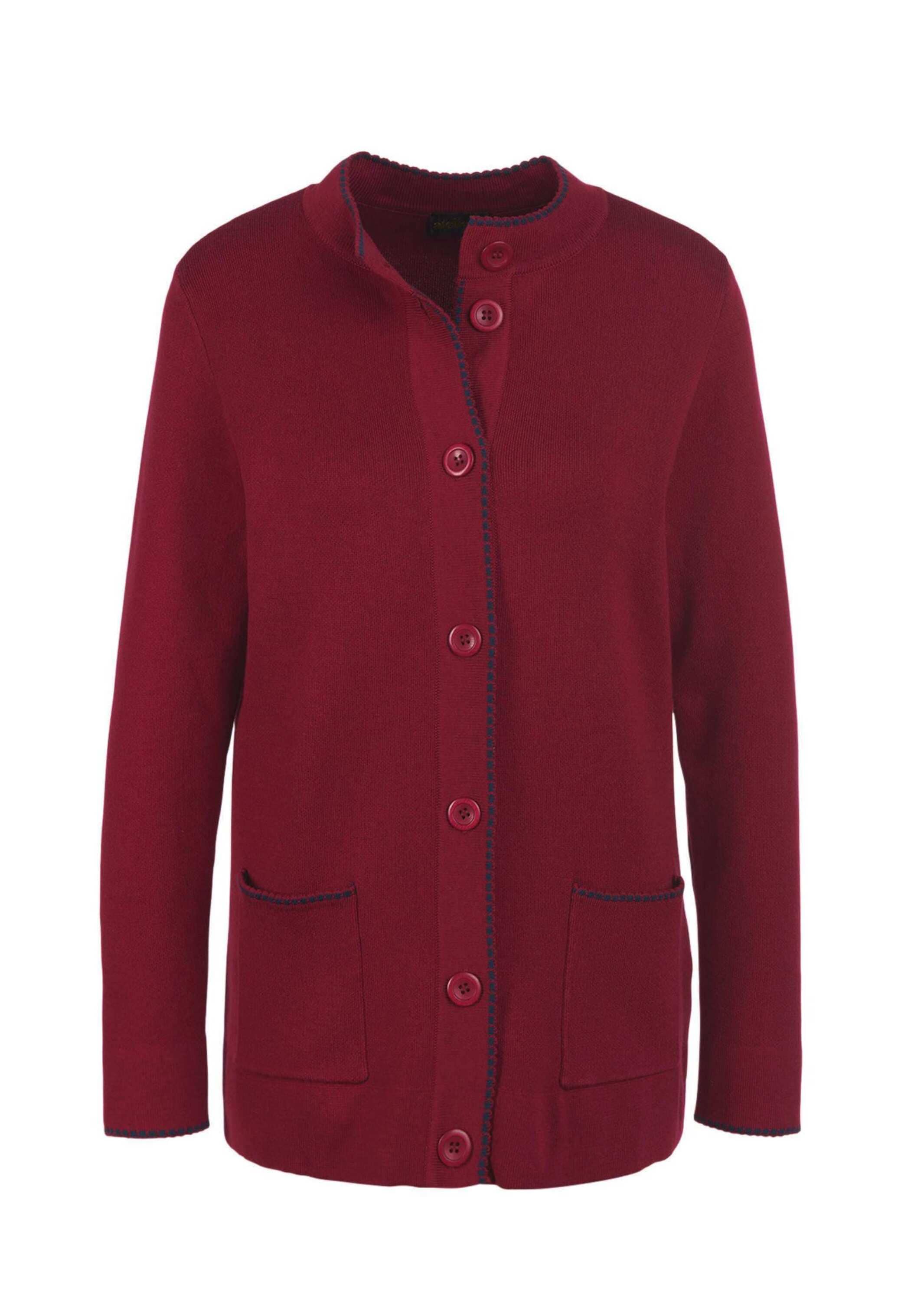 GOLDNER Strickjacke "Herbstcardigan mit Stehkragen" Farblich abgesetzte Steppstiche