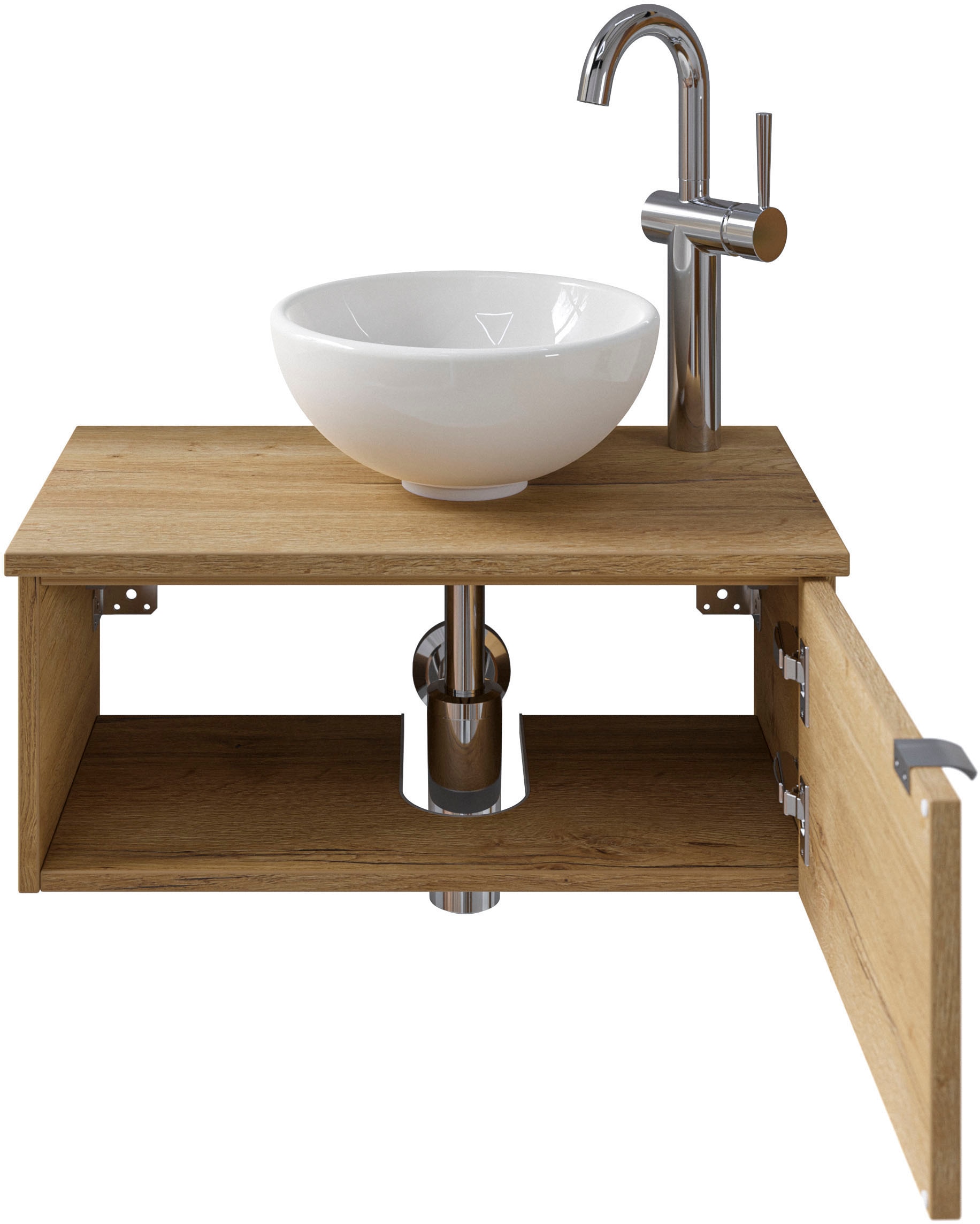 Saphir Waschtisch »Serie 6915 Waschschale mit Unterschrank für Gästebad, Gäste WC«, 61 cm breit, 1 Tür, offenes Fach, kleine Bäder, ohne Armatur