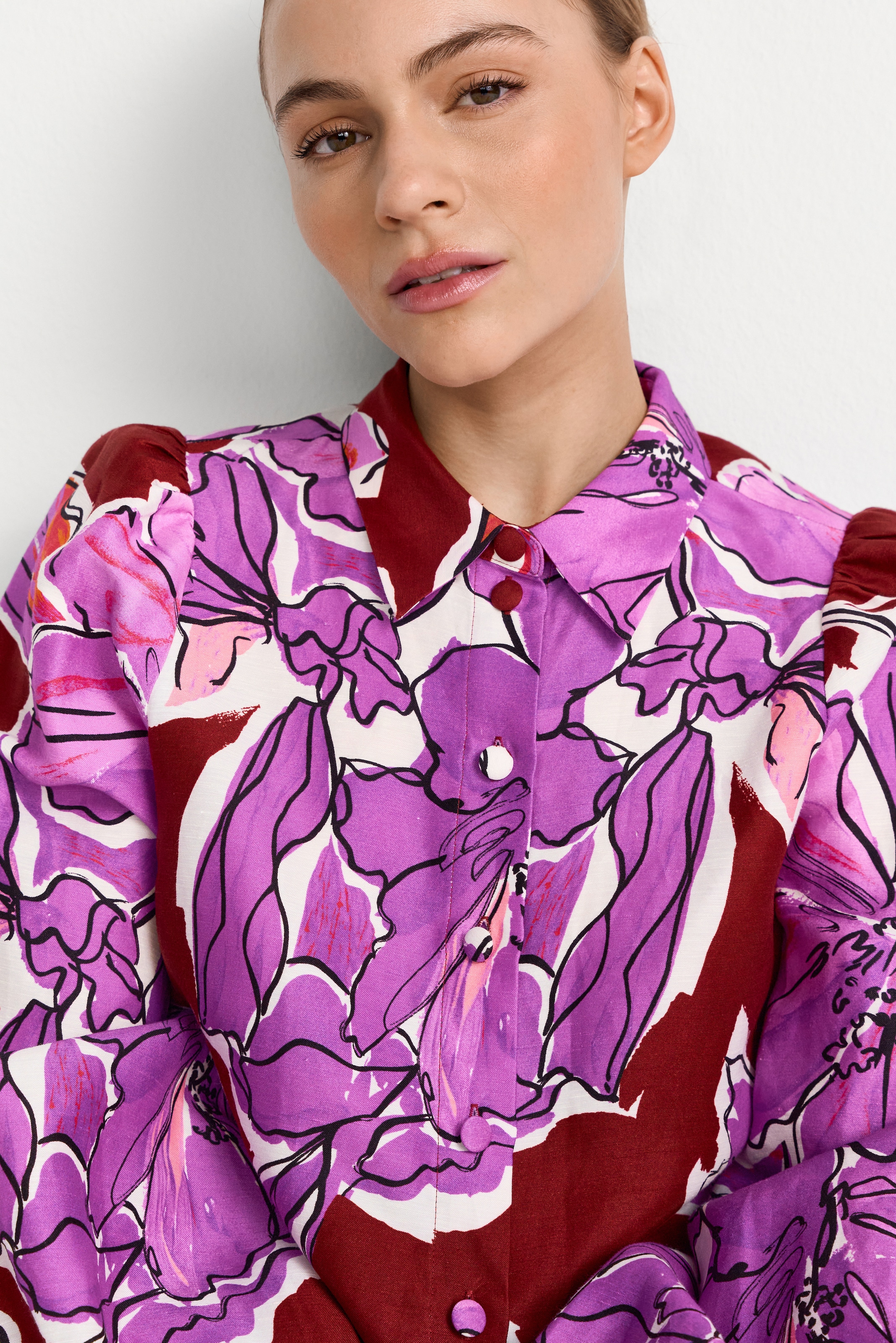 RICHROYAL Langarmbluse aus Leinen-Mix, Allover Blumenprint günstig online kaufen