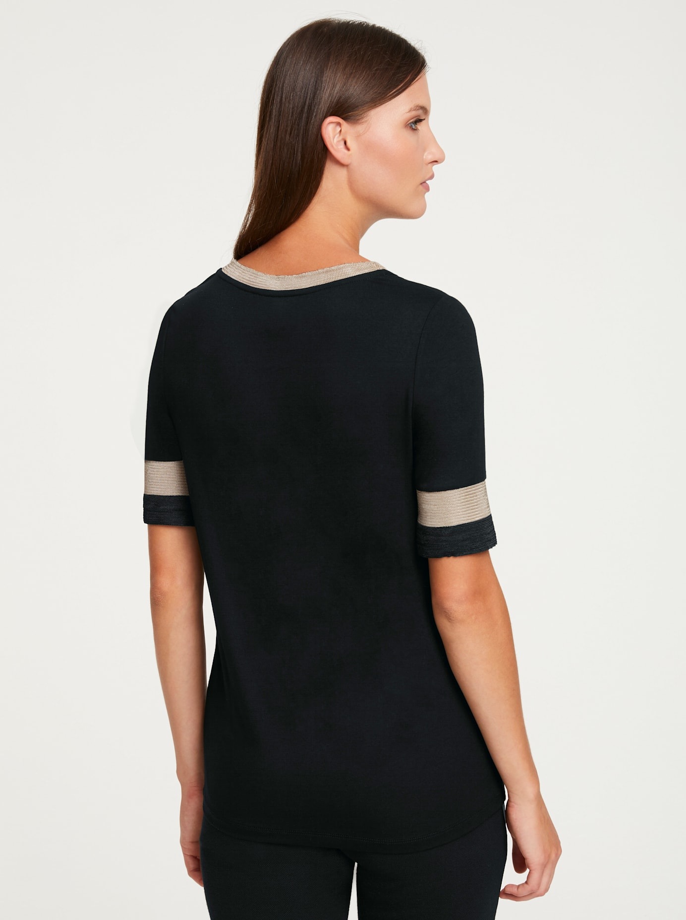 Rundhalsshirt HEINE "Rundhals-Shirt", Damen, Gr. 44, schwarz, 95% Viskose, 5% Elasthan, unifarben, Rundhals, Shirts Rundhalsshirt 5