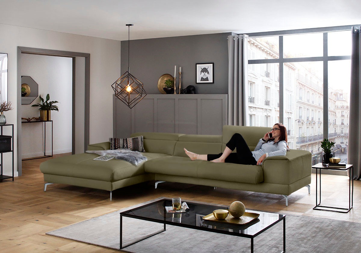 W.SCHILLIG Ecksofa »piedroo, Designsofa mit tollem Sitzkomfort, bequem und elegant, L-Form«, Kopfteilverstellung, wahlweise mit Sitztiefenverstellung, Breite 343cm