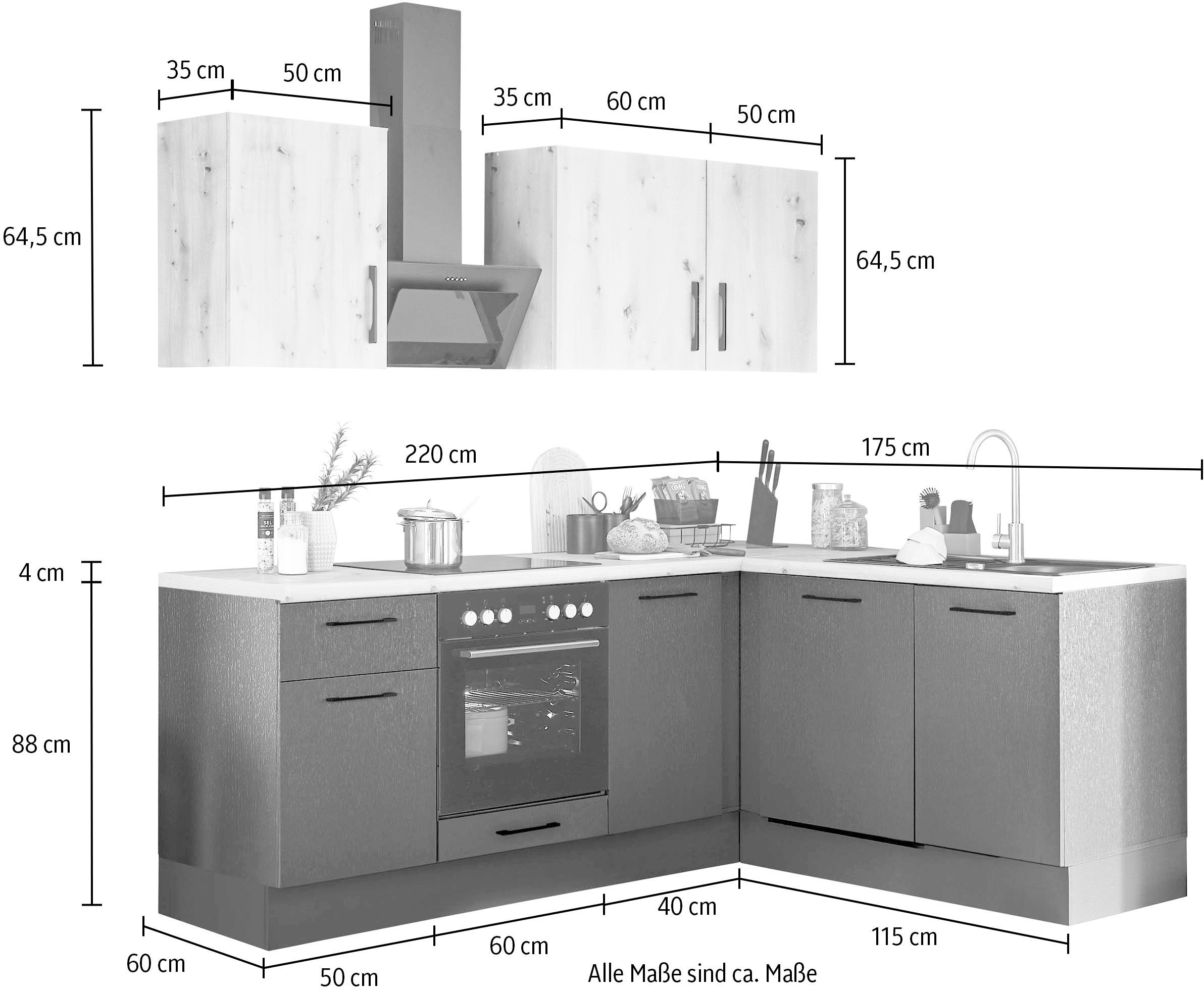 BASIC by Balculina Winkelküche »Turin«, Stellmaße 220x175 cm, wahlweise mit E-Geräten