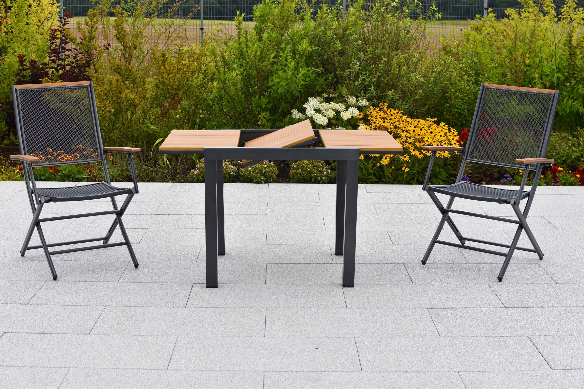 MERXX Balkonset »Itanos« Set, 3 tlg. inkl. 2 Klappsssel, 1 Balkonausziehtisch