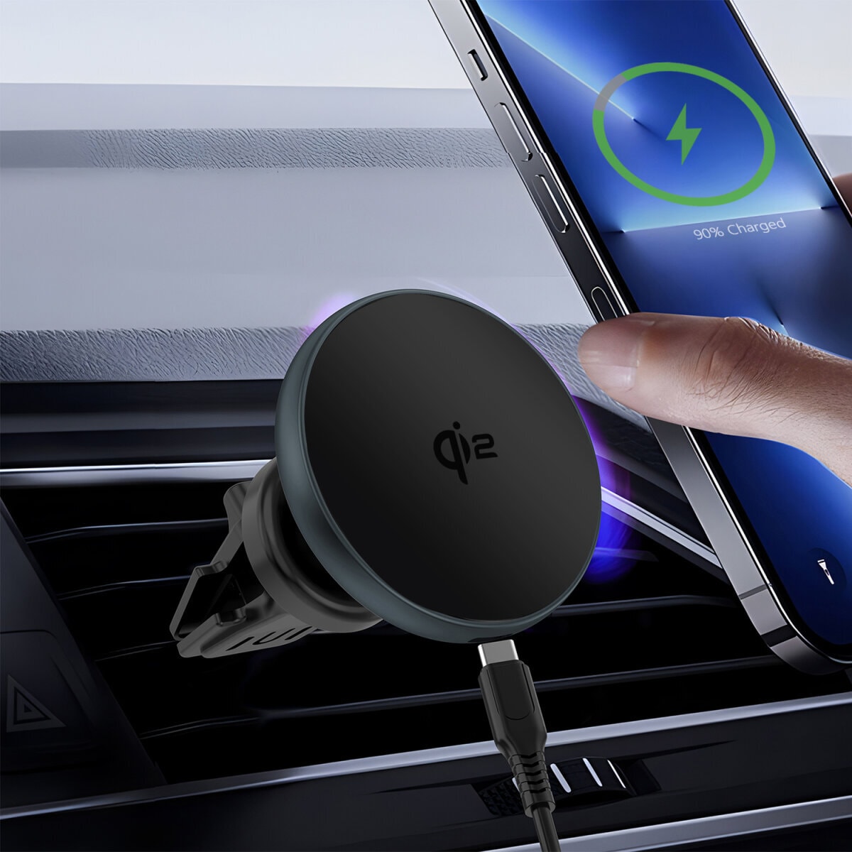 4smarts Handy-Halterung »Magnetischer Qi2 Kfz-Ladepuck«