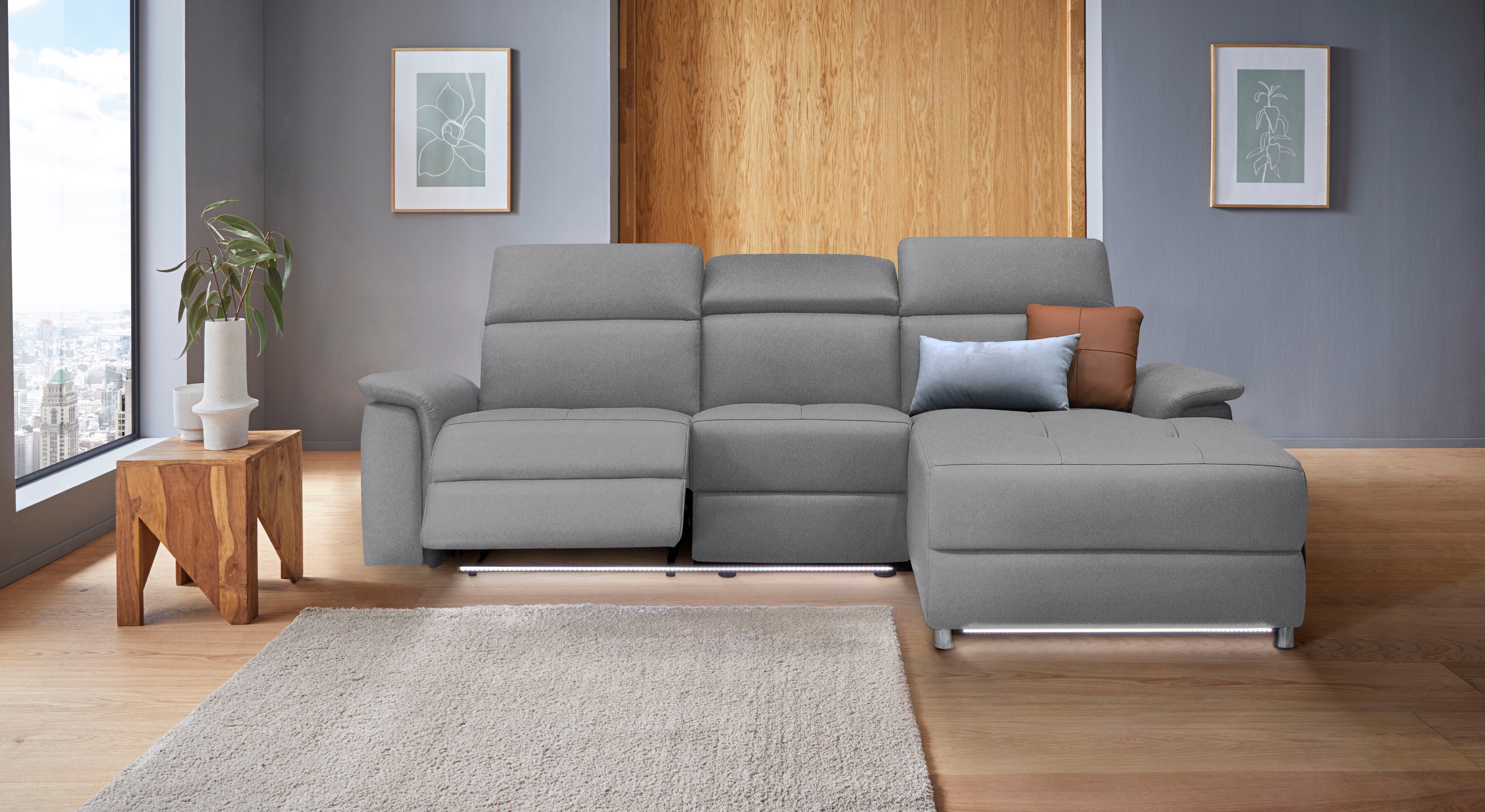 OTTO home Ecksofa "Pareli, L-Form, 259cm,m. Recamiere, Echtleder, Kunstleder, Webstoff" man. o. elektr. Relaxfunktion, USB/Kopfteilverstellg u. LED